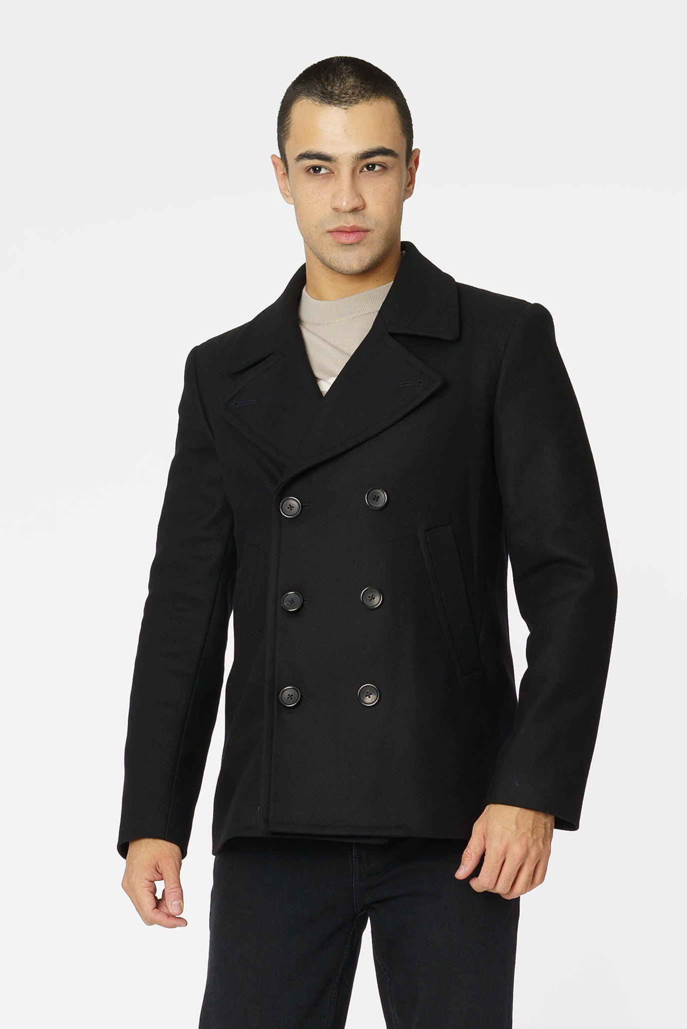 Чоловіче чорне вовняне пальто 1