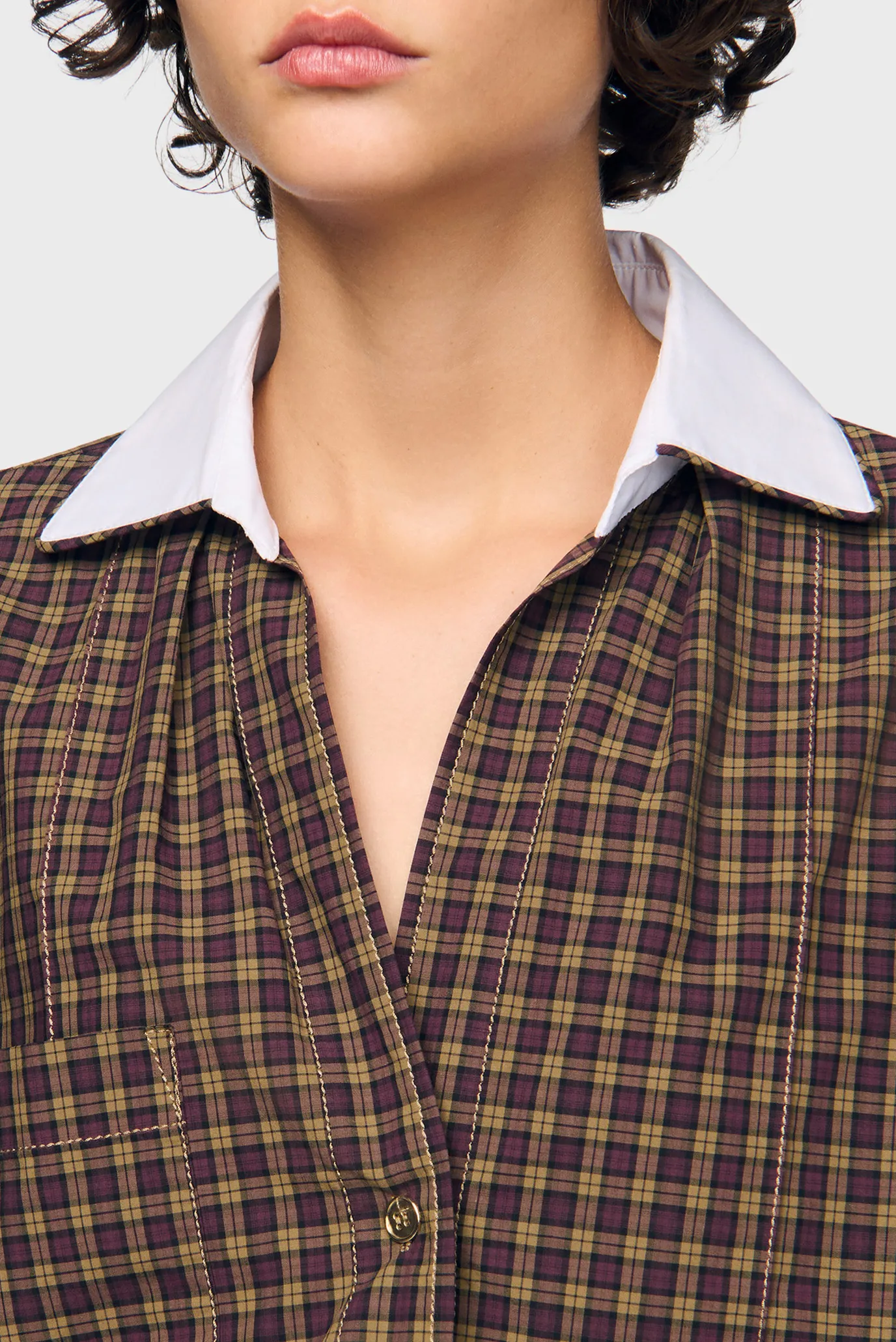 Жіноча коричнева вовняна картата сорочка 4