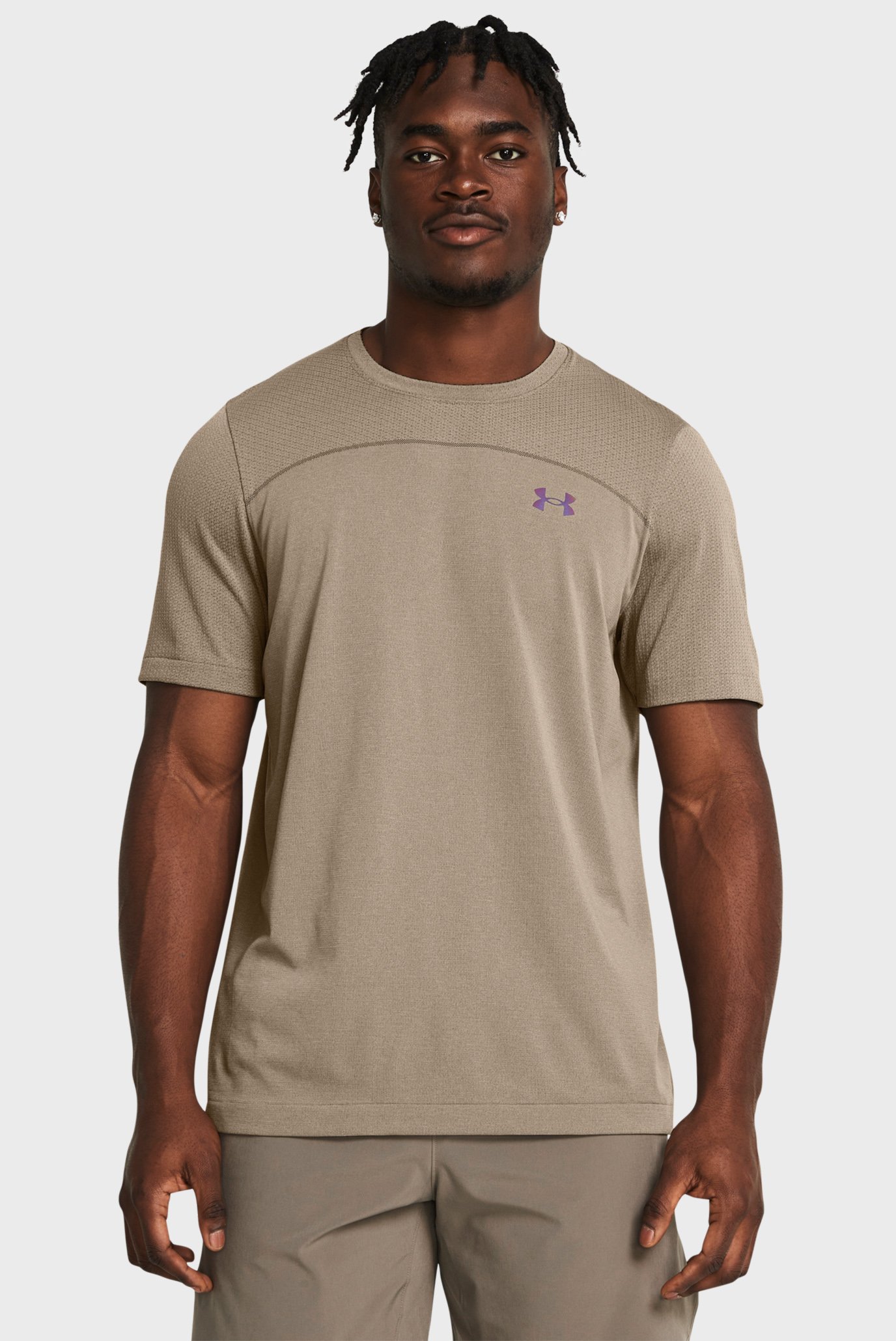 Мужская бежевая футболка UA Rush Seamless Wordmark SS 1