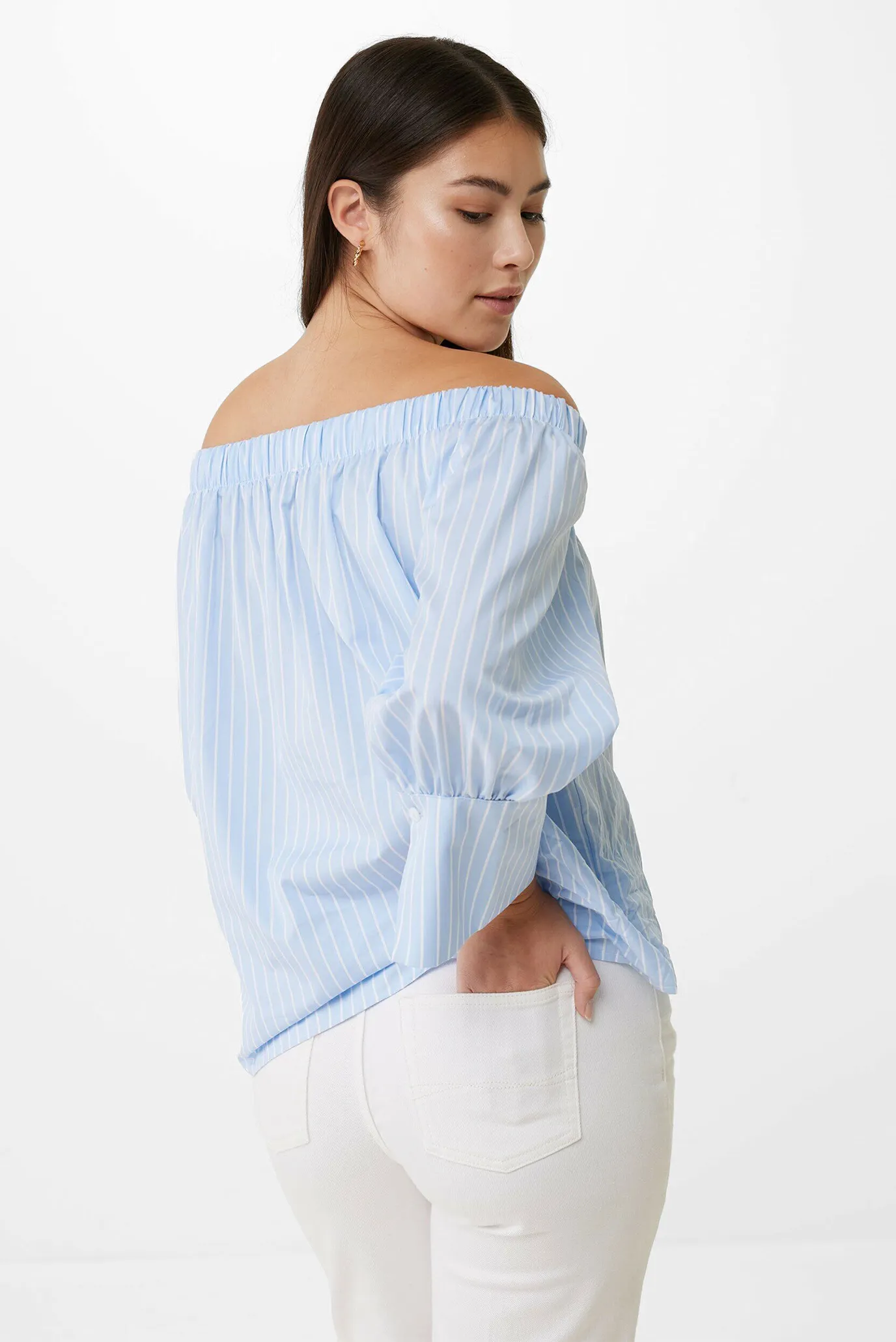 Жіноча блакитна блуза у смужку 4