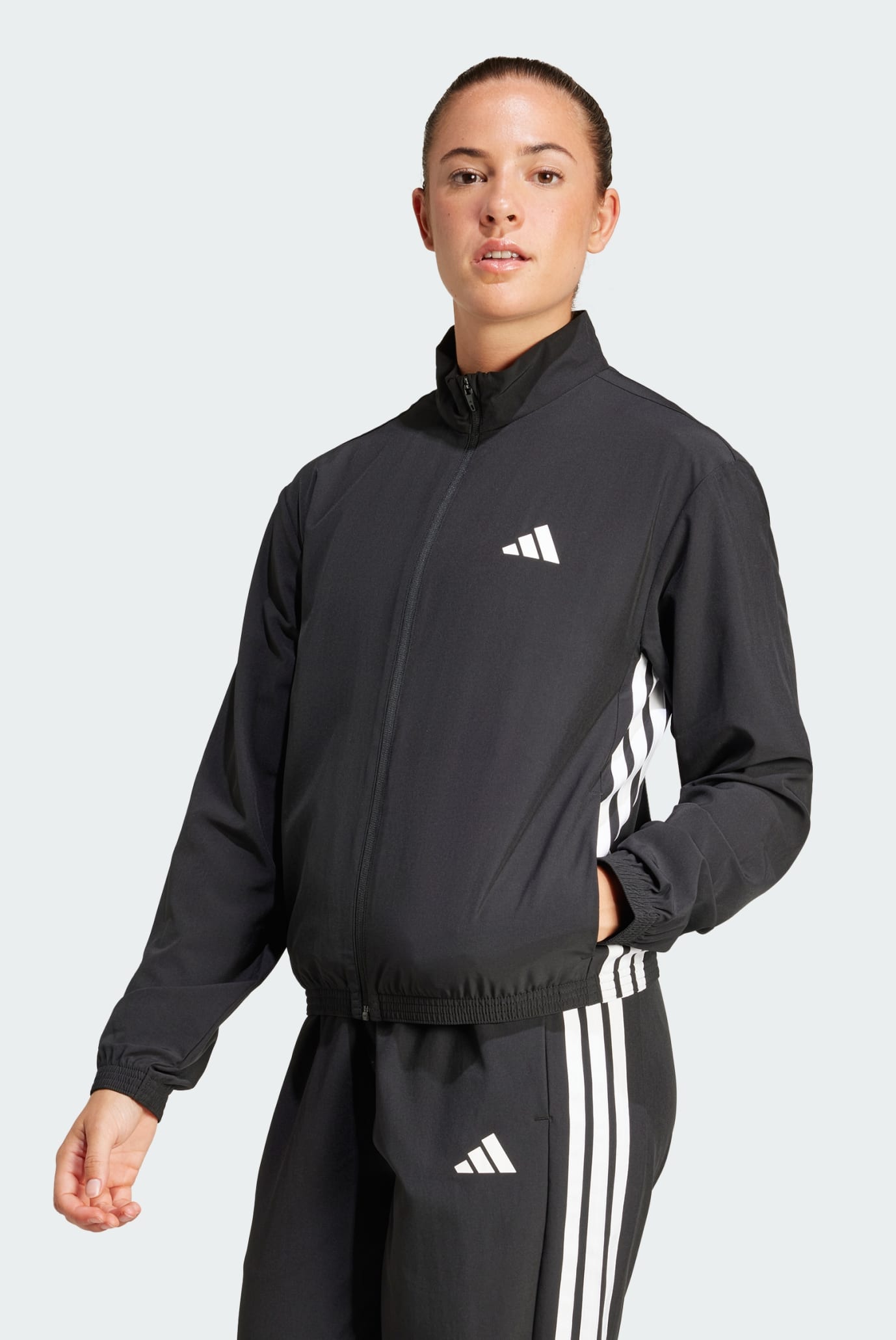 Женская черная спортивная кофта Train Essentials 3-Stripes Woven Warm-Up Jack 1