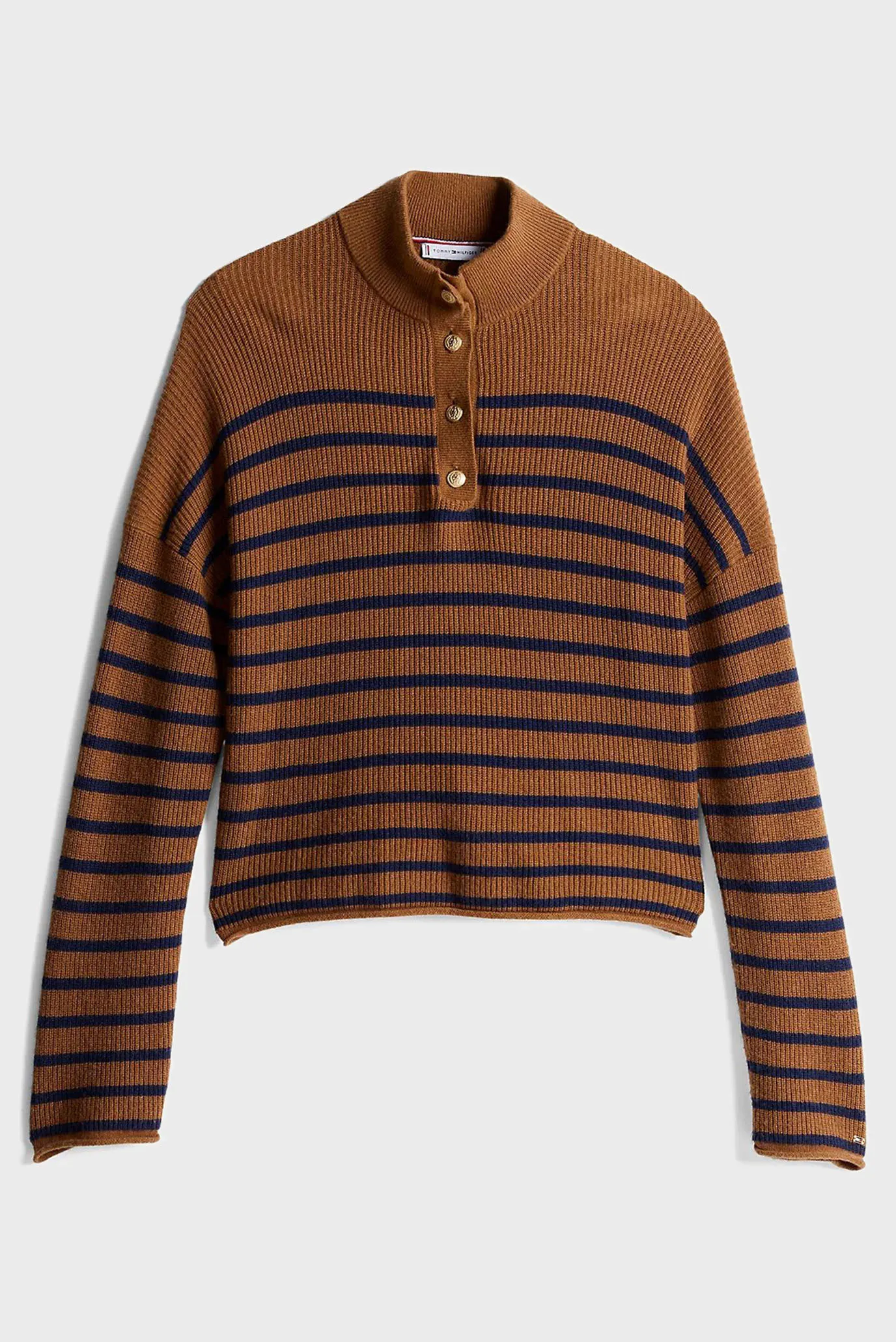 Женский коричневый шерстяной джемпер в полоску 5