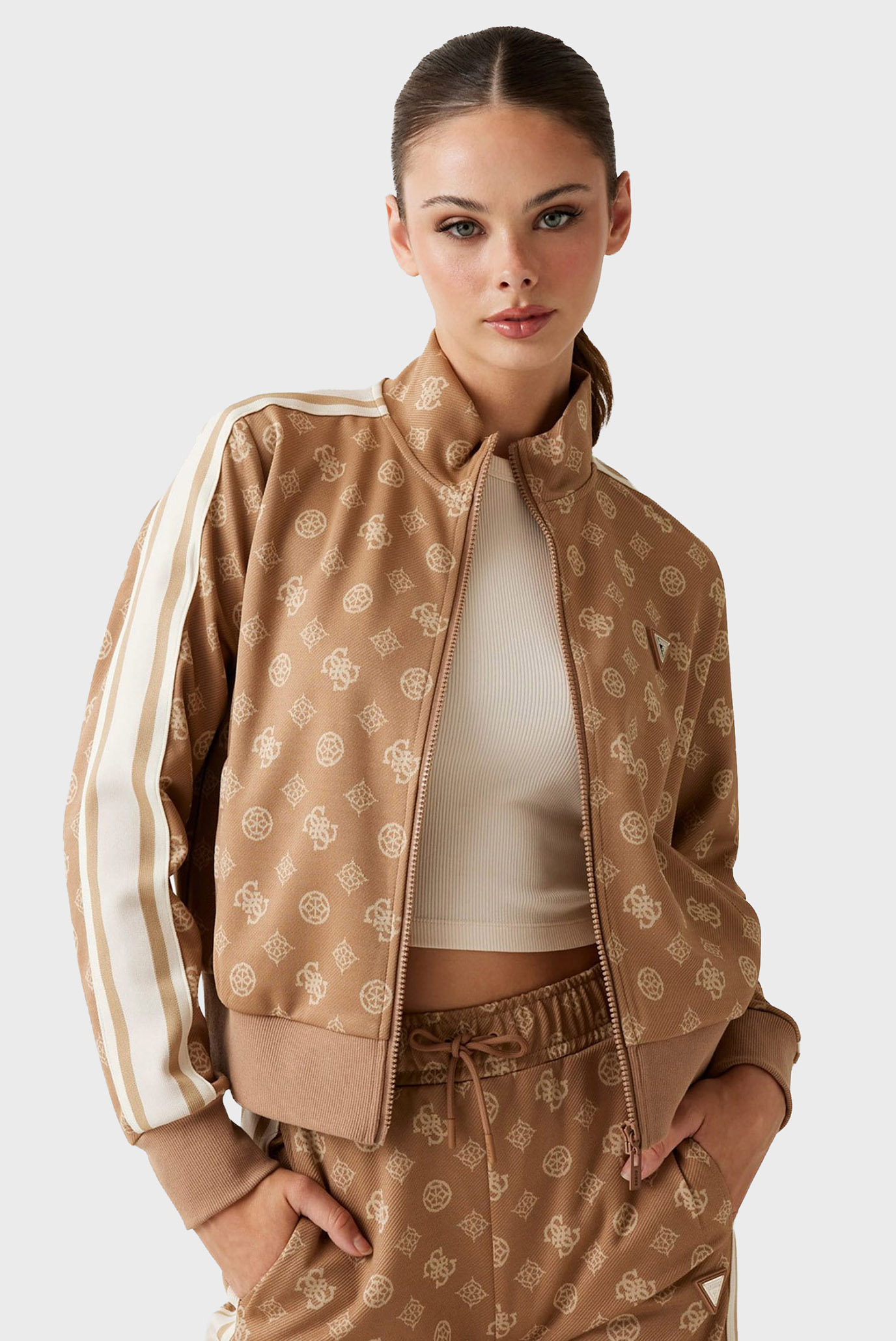 Женская бежевая спортивная кофта с узором Бежевый L Guess V5YQ07.K0282;FNDS Женская бежевая спортивная кофта с узором Бежевый L Guess V5YQ07.K0282;FNDS