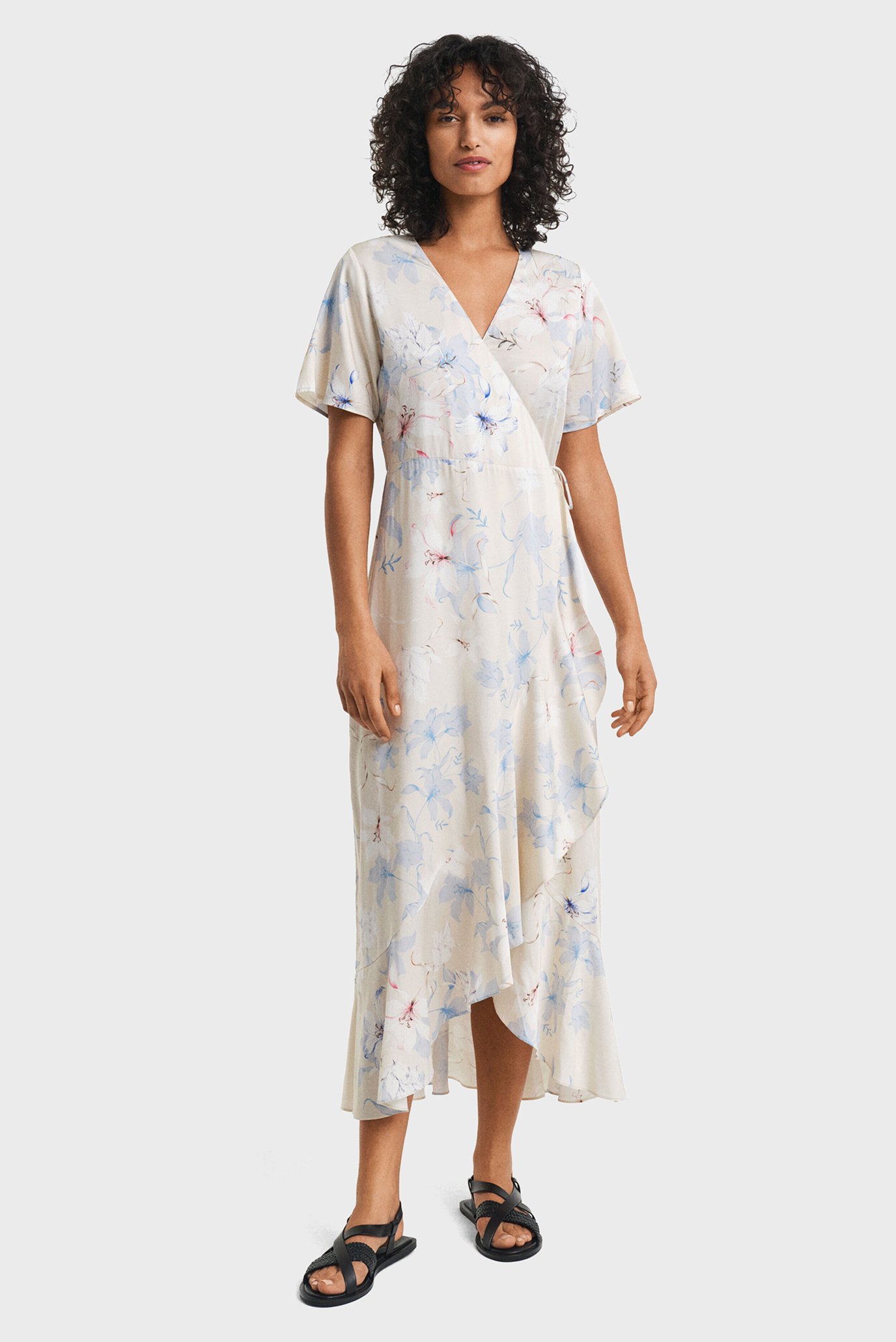 Женское белое платье с узором FLORAL PRINT WRAP SS FRILL DRESS Белый 38 Gant 4503417 Женское белое платье с узором FLORAL PRINT WRAP SS FRILL DRESS Белый 38 Gant 4503417