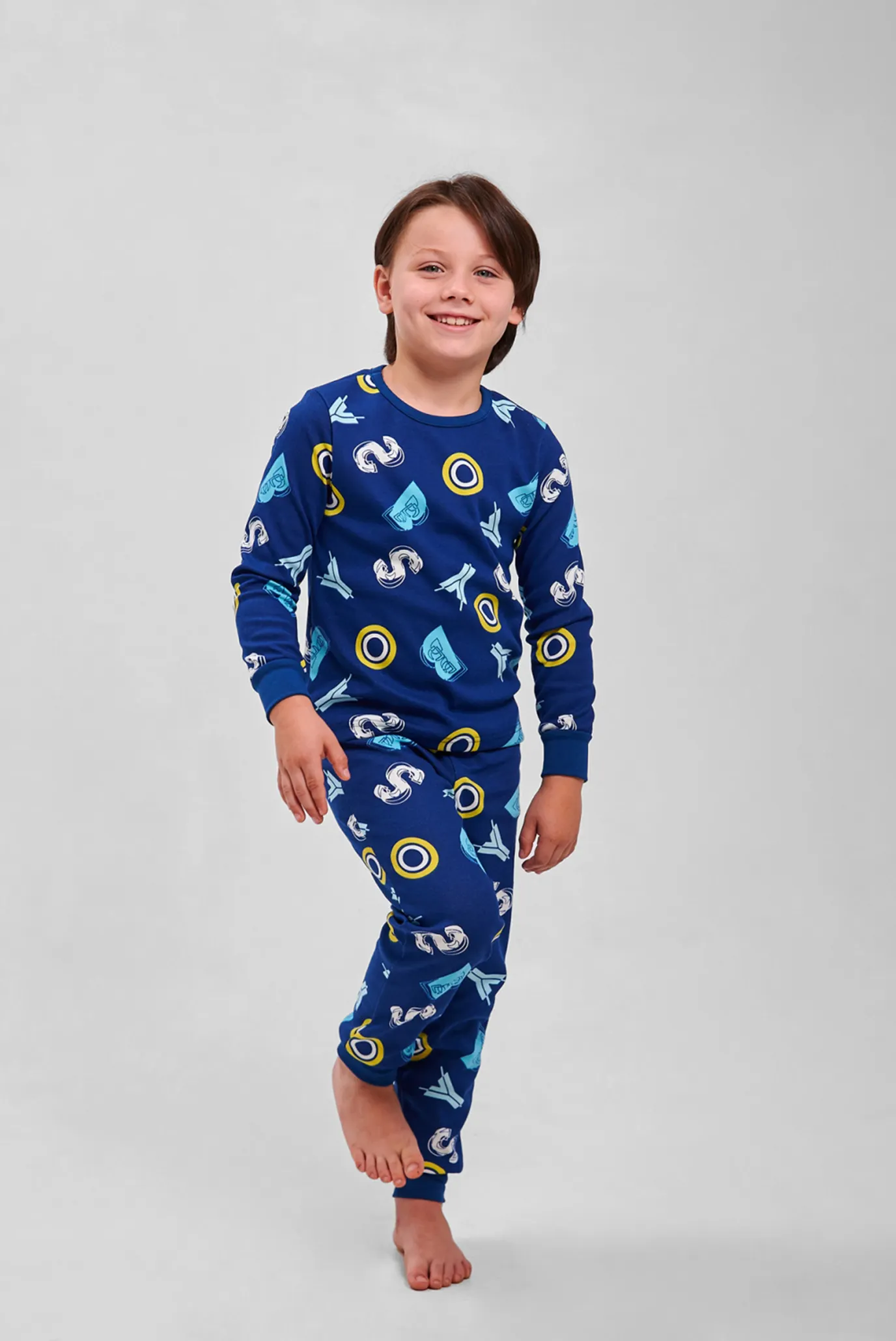 Дитяча темно-синя піжама з візерунком (лонгслів, брюки) 2