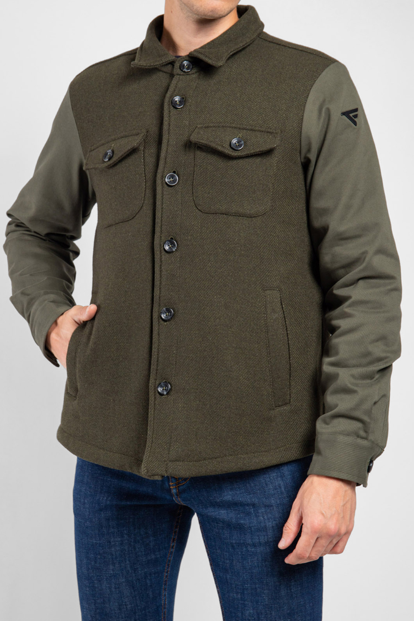 Мужская зеленая шерстяная рубашка-пальто 1
