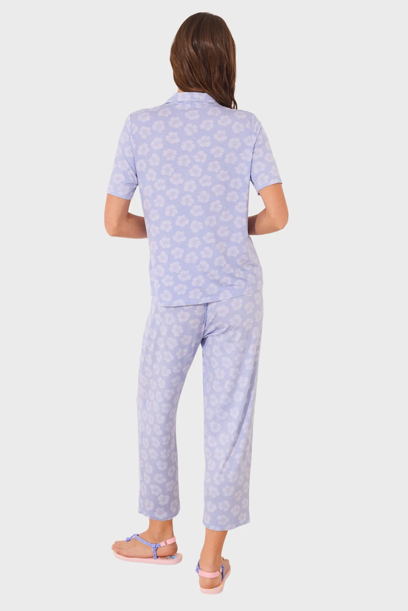 Жіноча синя піжама з візерунком (сорочка, брюки) 3