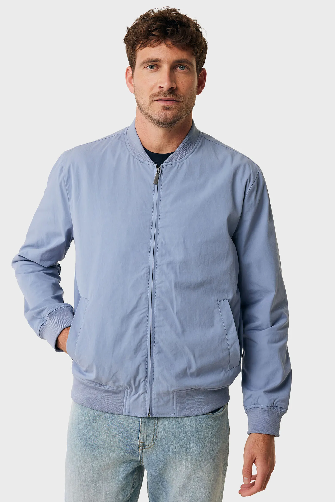 Чоловічий блакитний бомбер Cotton blend bomber jacket 1