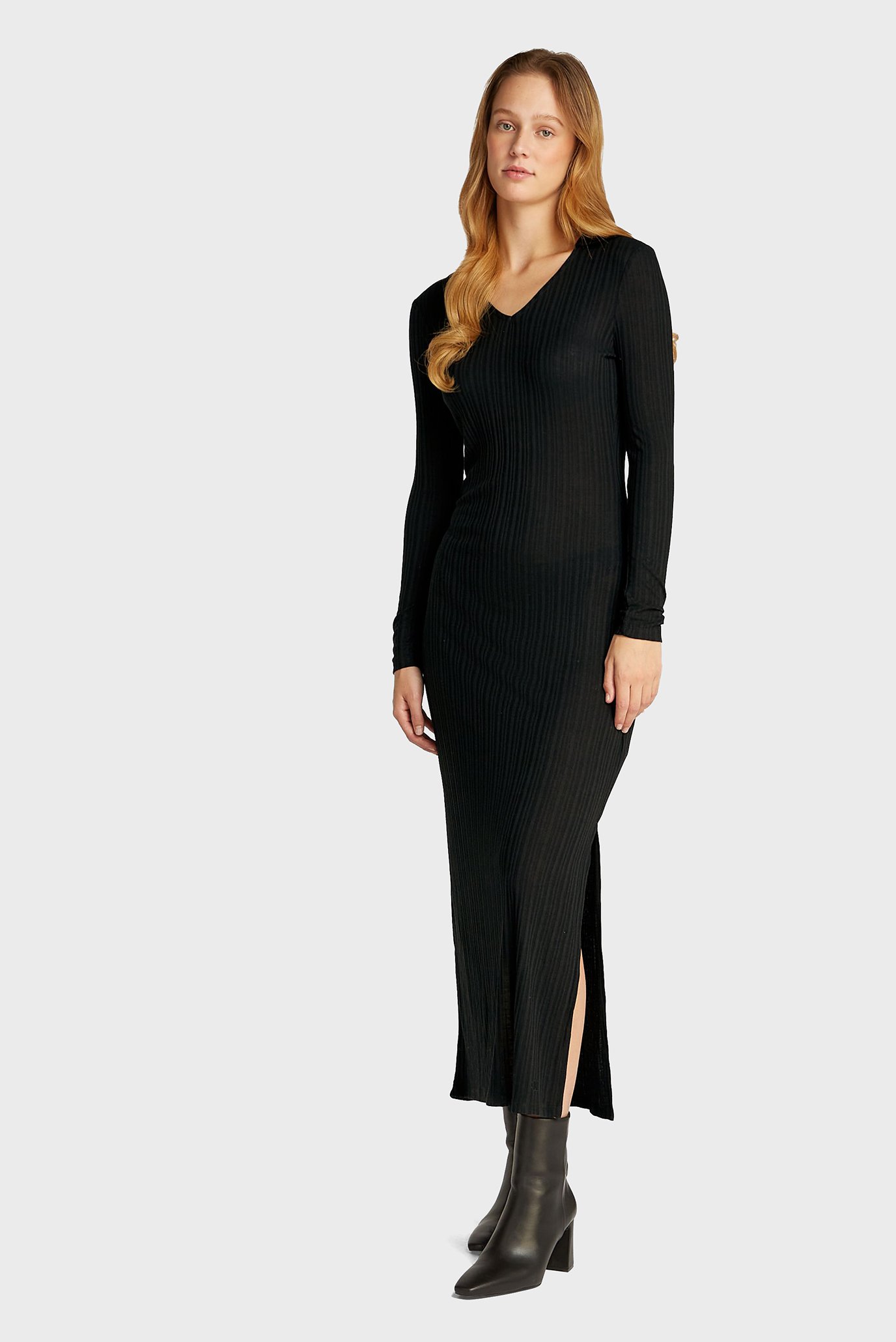 Женское черное платье SEMI SHEER RIB LONG DRESS Черный XS Calvin Klein Jeans J20J224837 Женское черное платье SEMI SHEER RIB LONG DRESS Черный XS Calvin Klein Jeans J20J224837