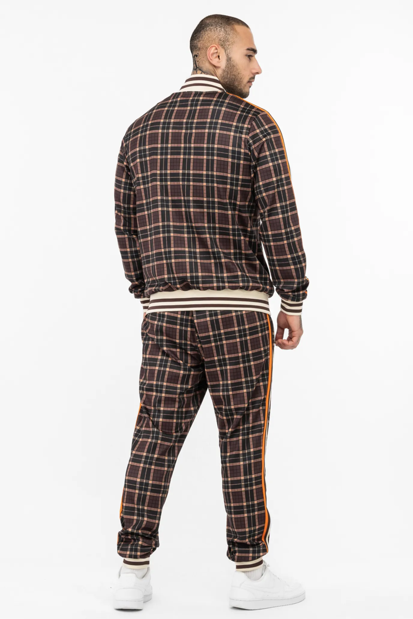 Чоловічий коричневий картатий спортивний костюм (кофта, штани) 2