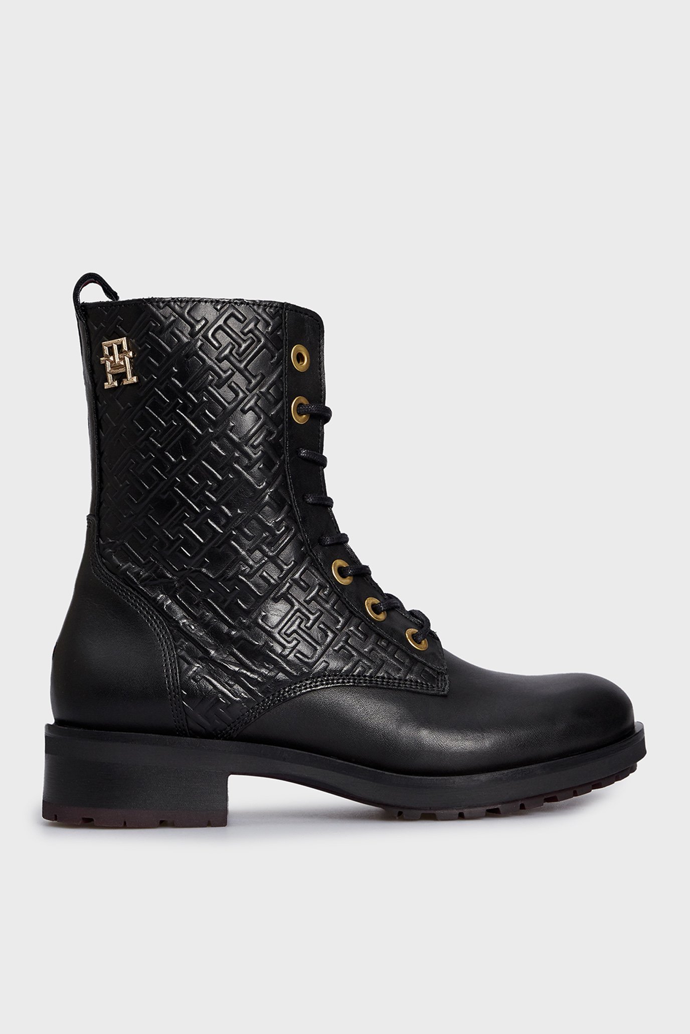 Женские черные кожаные ботинки TH MONOGRAM BIKER BOOT 1