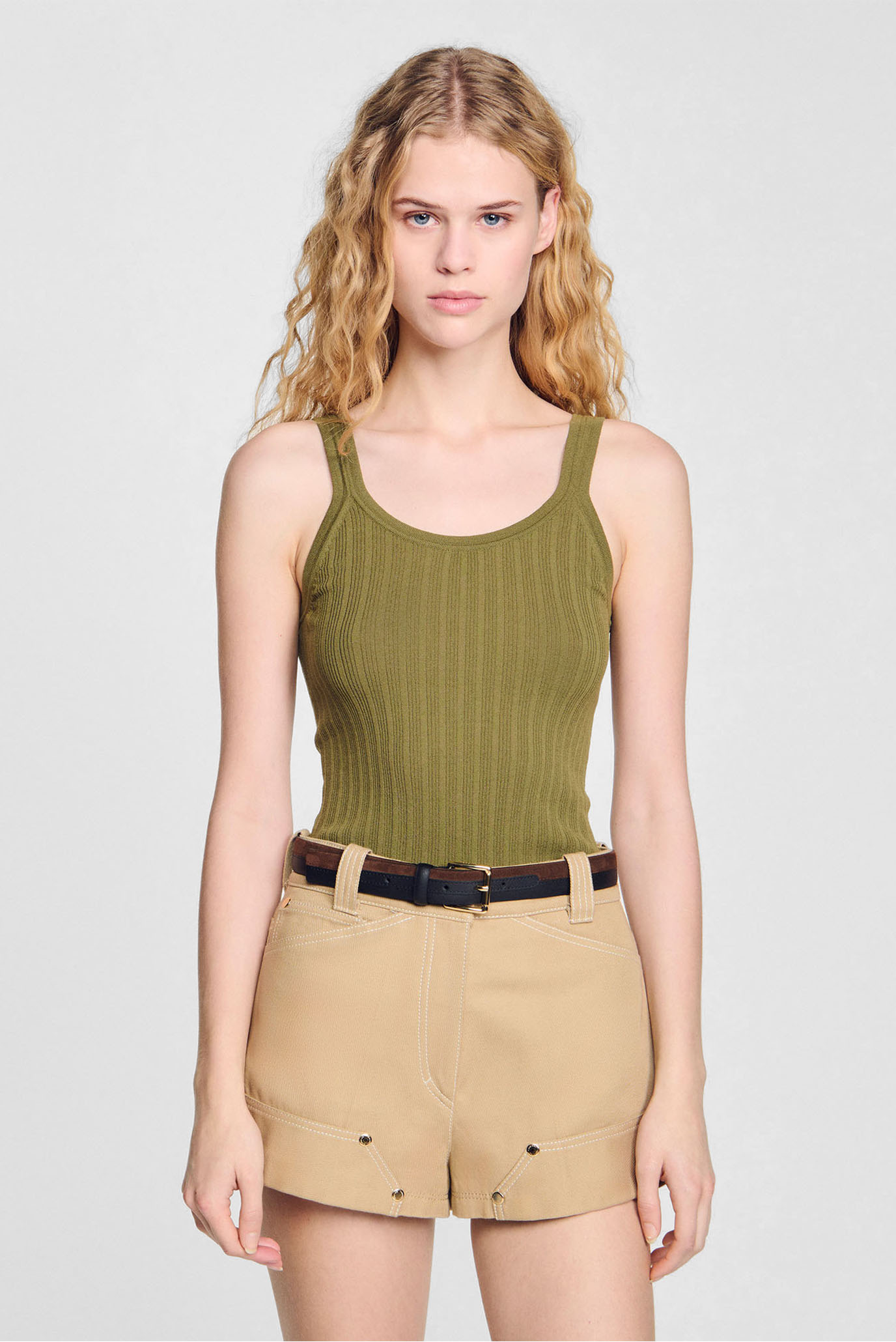 Женский оливковый топ Оливковый XS Sandro SFPPU02515_Olive Green Женский оливковый топ Оливковый XS Sandro SFPPU02515_Olive Green