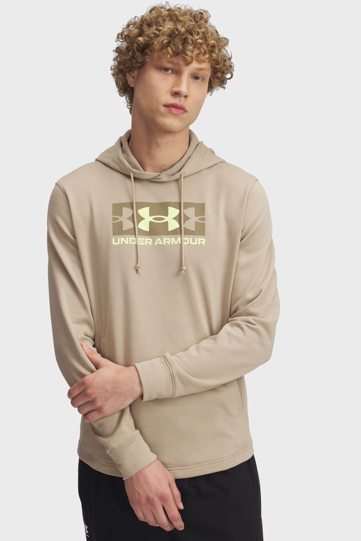 Чоловіче бежеве худі UA Rival Terry Logo Hood 1