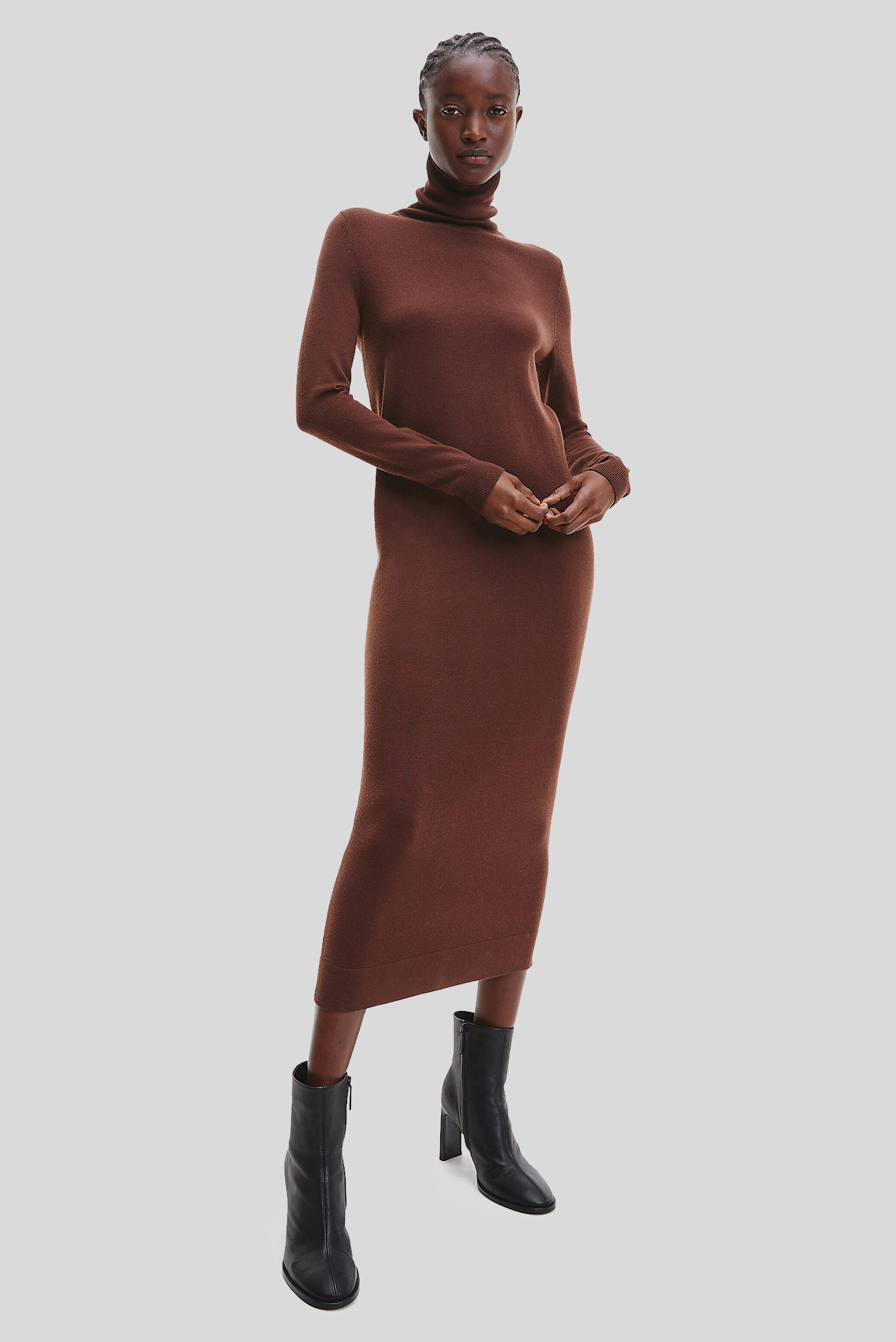 Жіноча коричнева вовняна сукня EXTRA FINE WOOL ROLL NECK 1