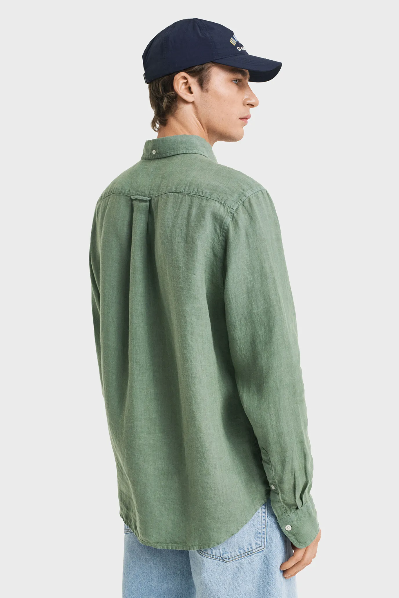 Мужская зеленая льняная рубашка REG GMNT DYED LINEN SHIRT 3