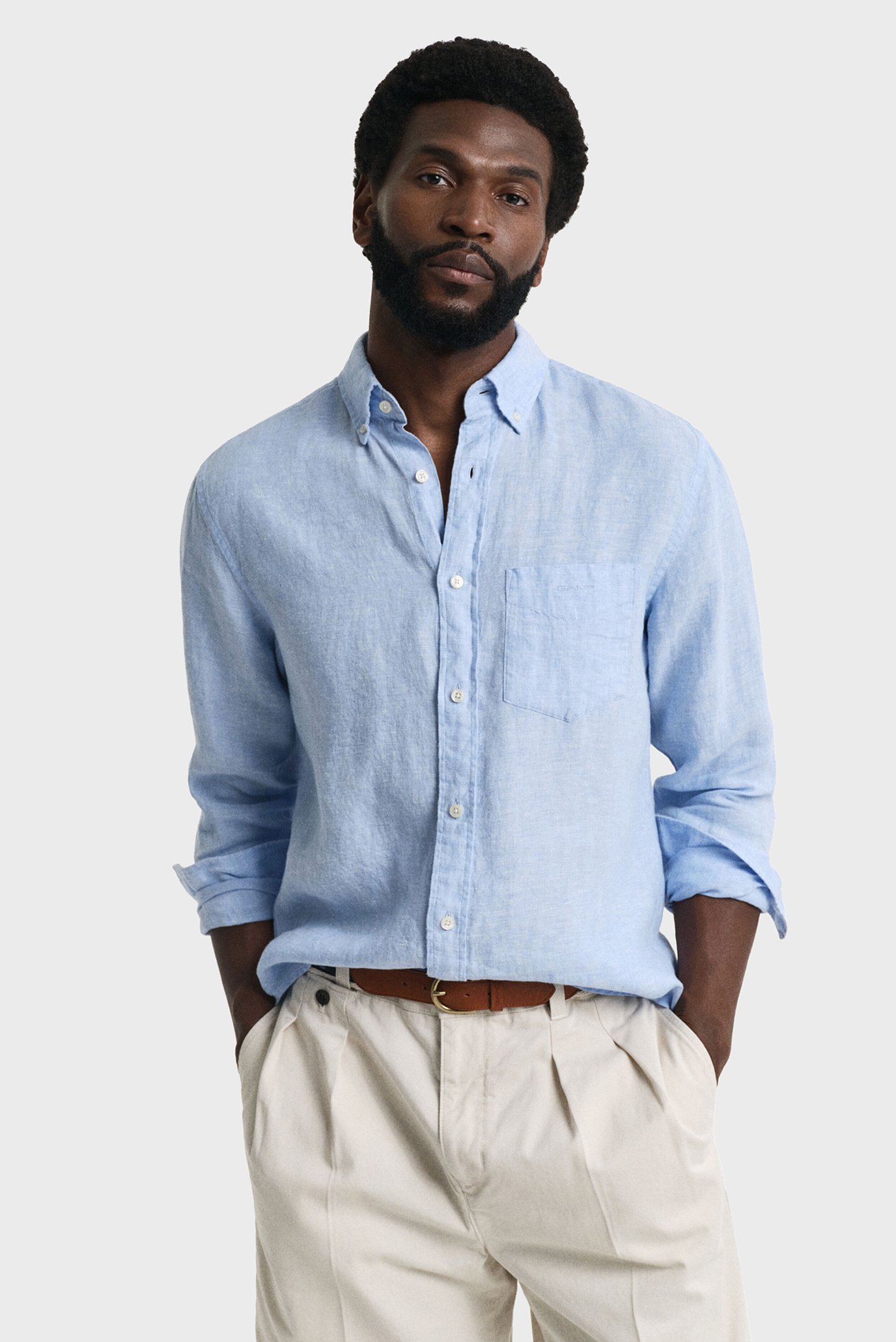 Мужская голубая льняная рубашка REG LINEN SHIRT Голубой XXL Gant 3250076 Мужская голубая льняная рубашка REG LINEN SHIRT Голубой XXL Gant 3250076