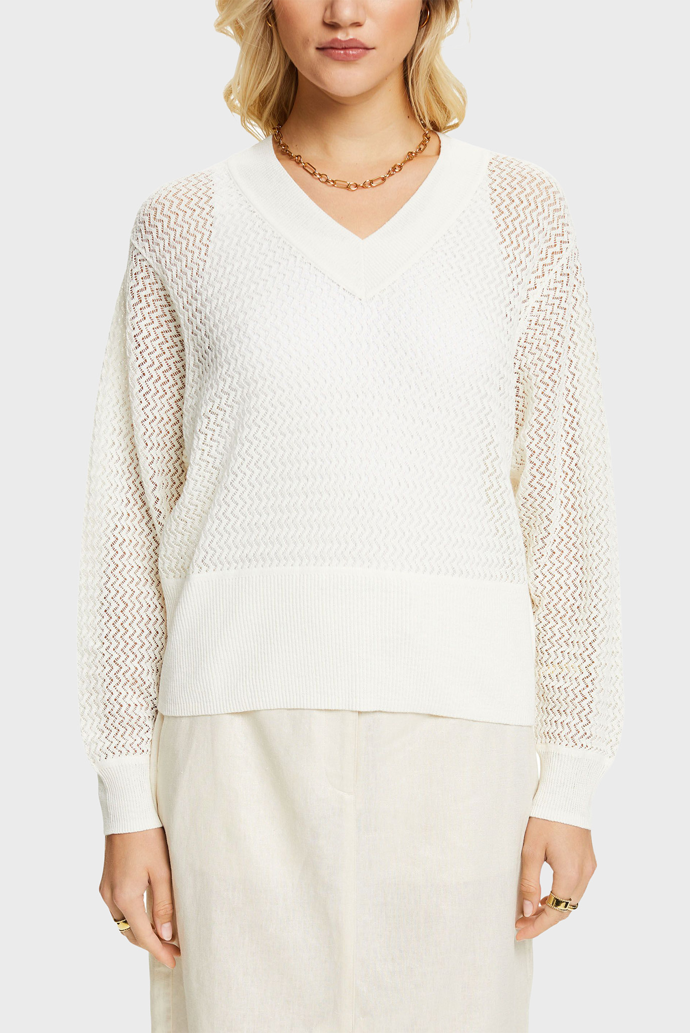 Женский белый льняной пуловер 1