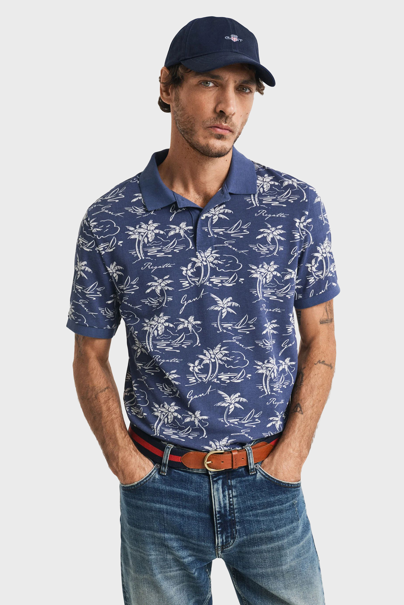 Мужское синее поло с узором PRINTED SS POLO Синий XXL Gant 2014058 Мужское синее поло с узором PRINTED SS POLO Синий XXL Gant 2014058