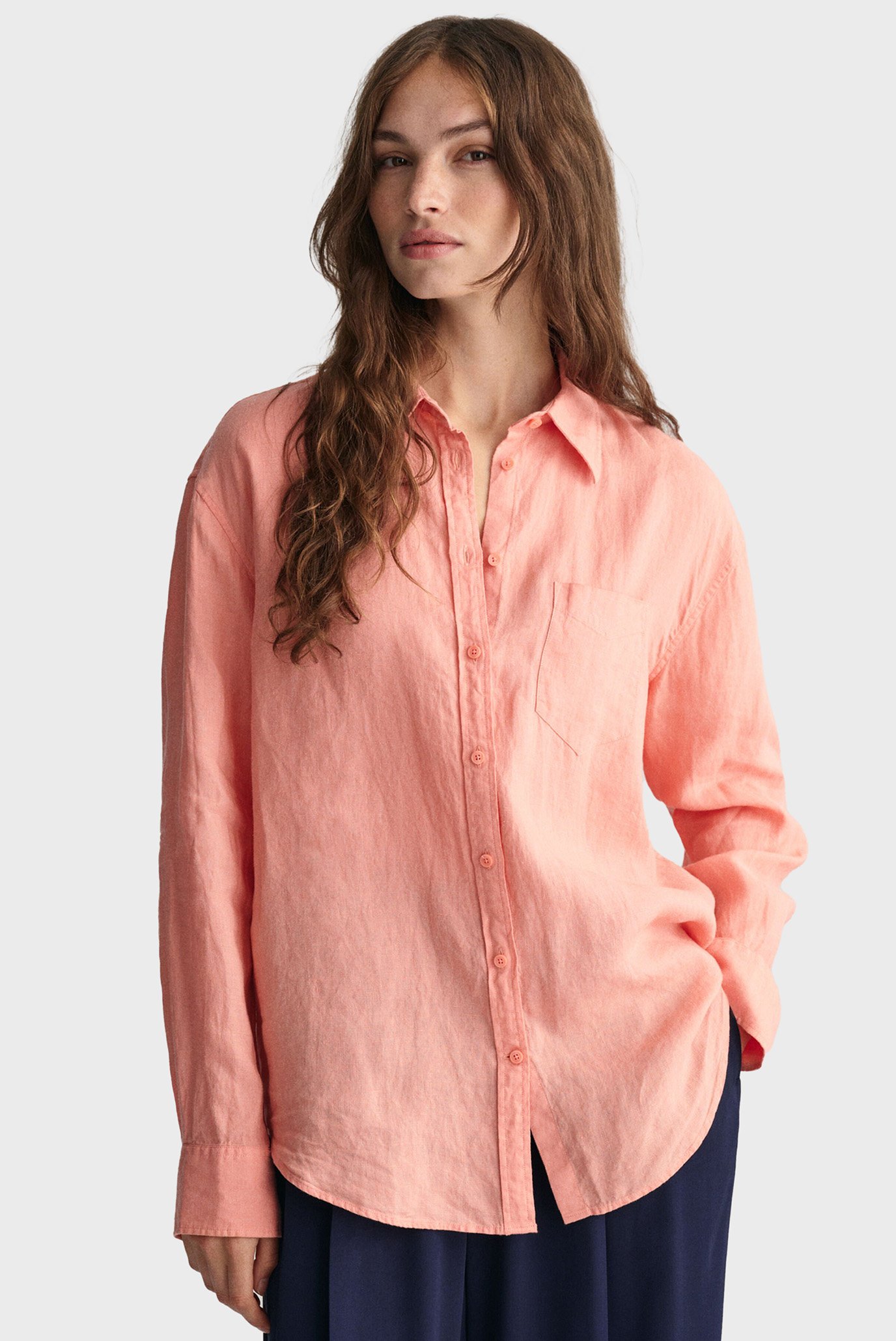 Женская коралловая льняная рубашка REL LINEN 1