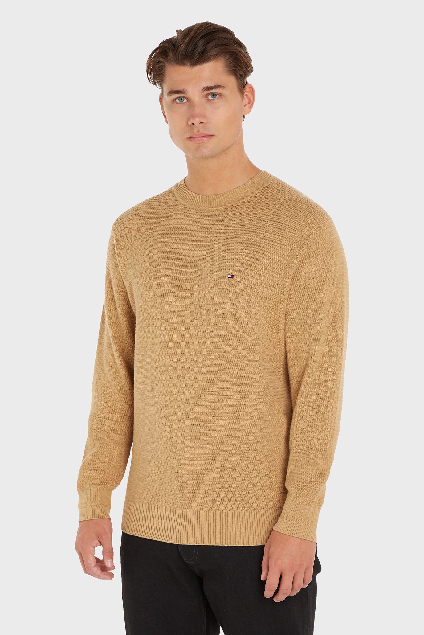 Мужской бежевый джемпер INTERLACED STRUCTURE CREW NECK Бежевый XL Tommy Hilfiger MW0MW31576 Мужской бежевый джемпер INTERLACED STRUCTURE CREW NECK Бежевый XL Tommy Hilfiger MW0MW31576