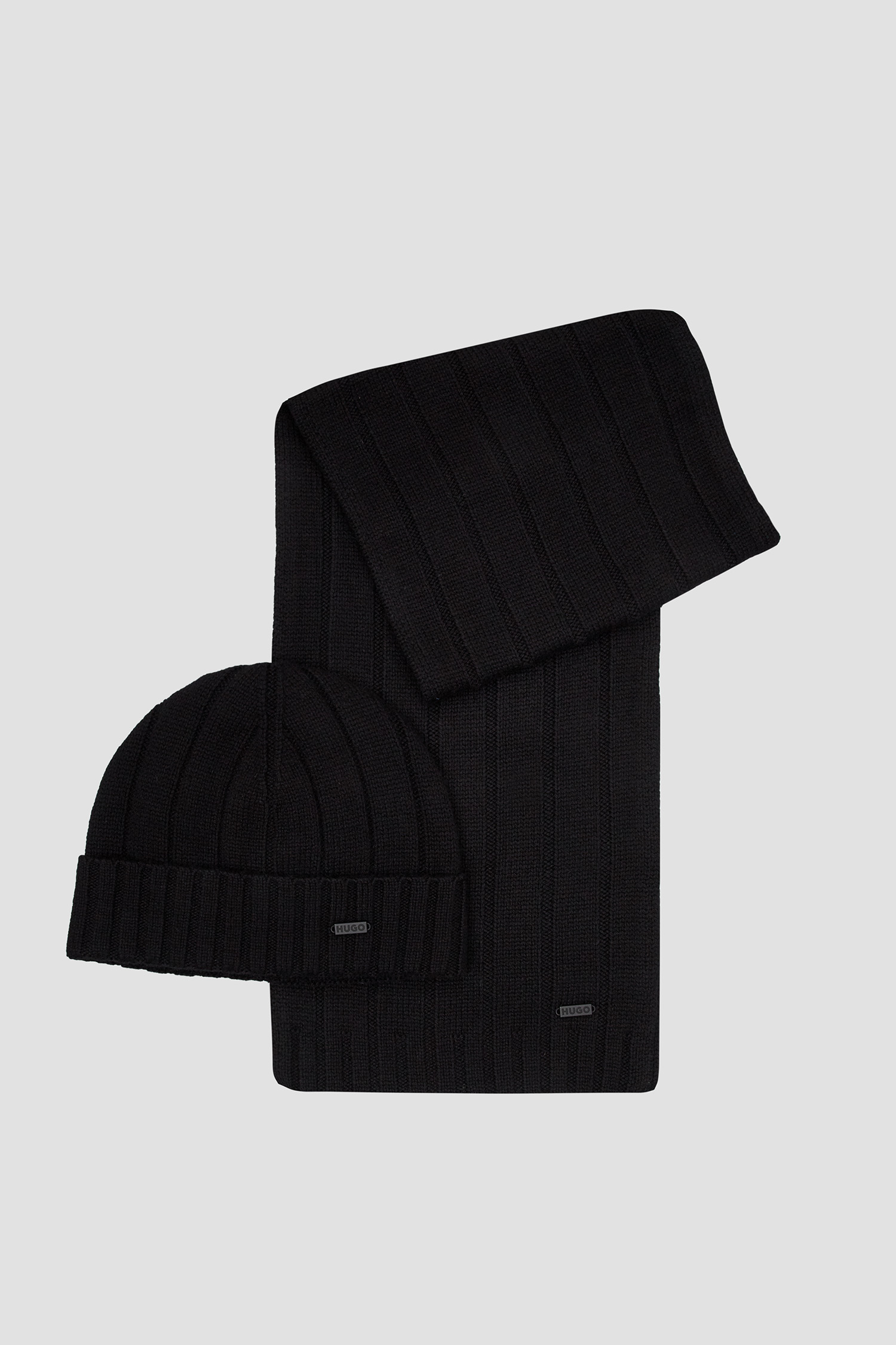 Мужской черный набор аксессуаров (шапка, шарф) 1