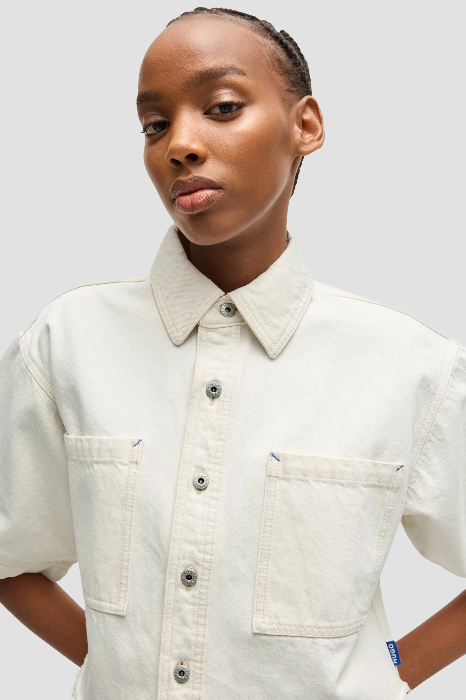 Жіноча біла джинсова сорочка 4