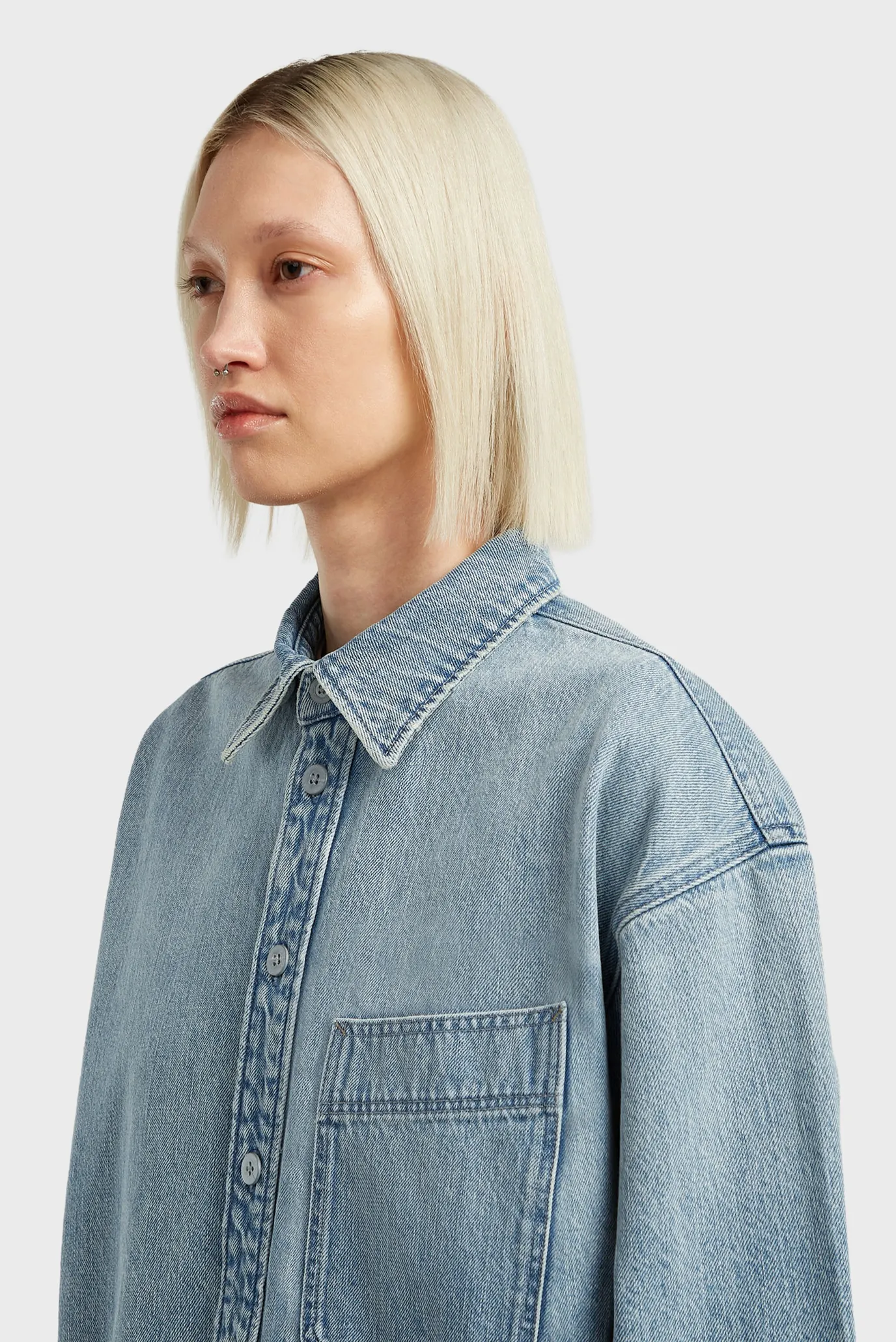 Жіноча блакитна джинсова сорочка Maxi 5