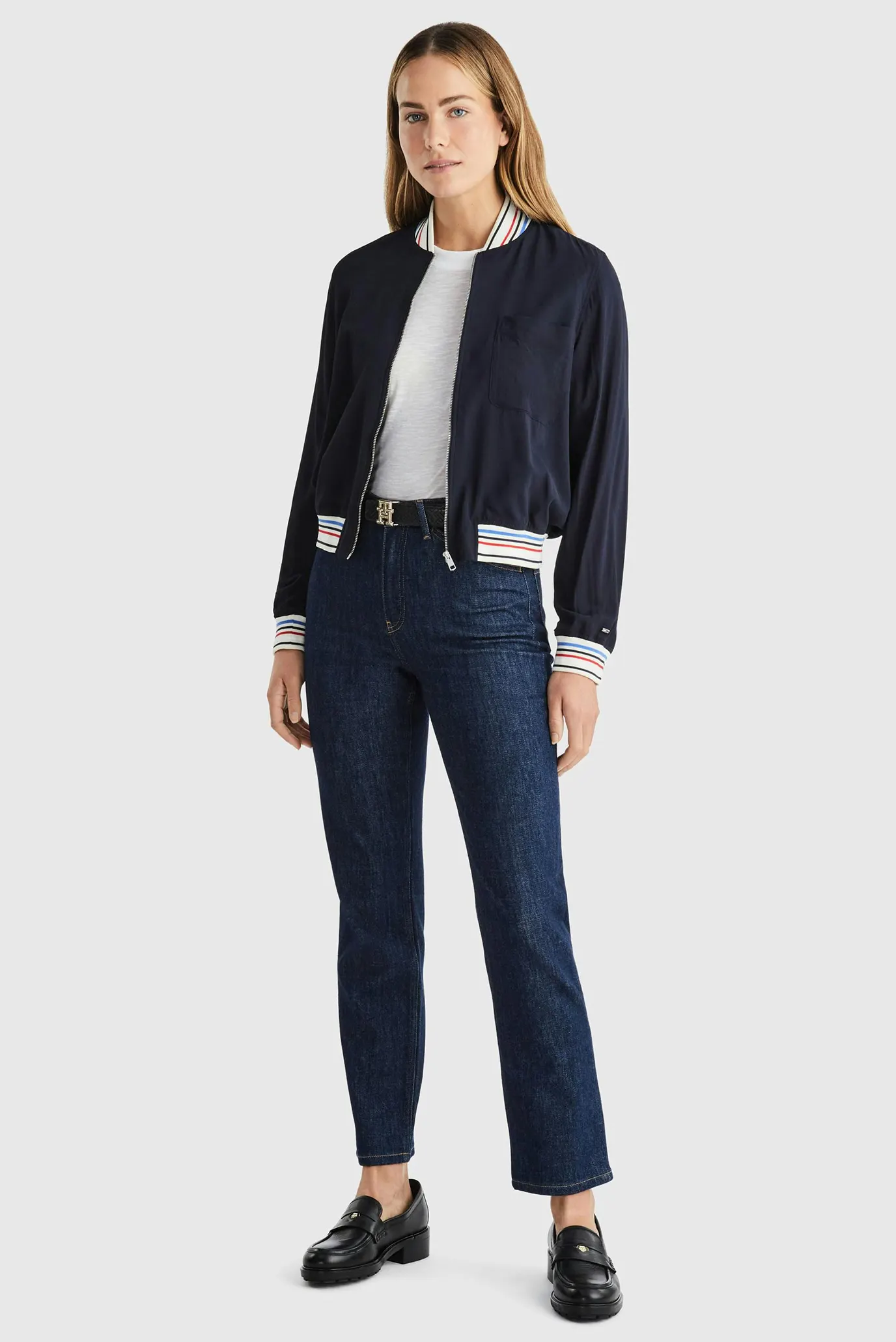 Женский темно-синий бомбер RIB TRIM LS ZIP TOP 4