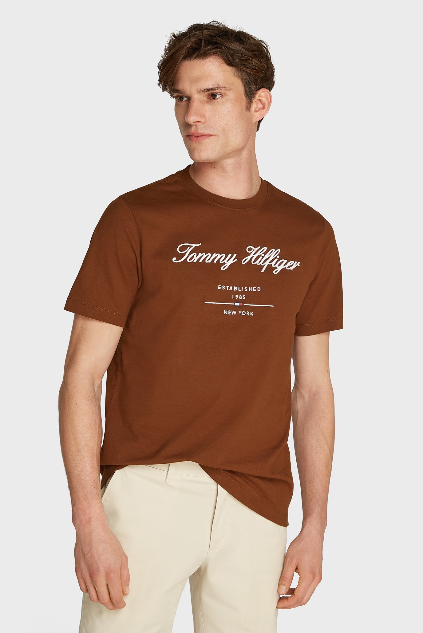 Мужская коричневая футболка SCRIPT LOGO TEE Коричневый L Tommy Hilfiger MW0MW33691 Мужская коричневая футболка SCRIPT LOGO TEE Коричневый L Tommy Hilfiger MW0MW33691