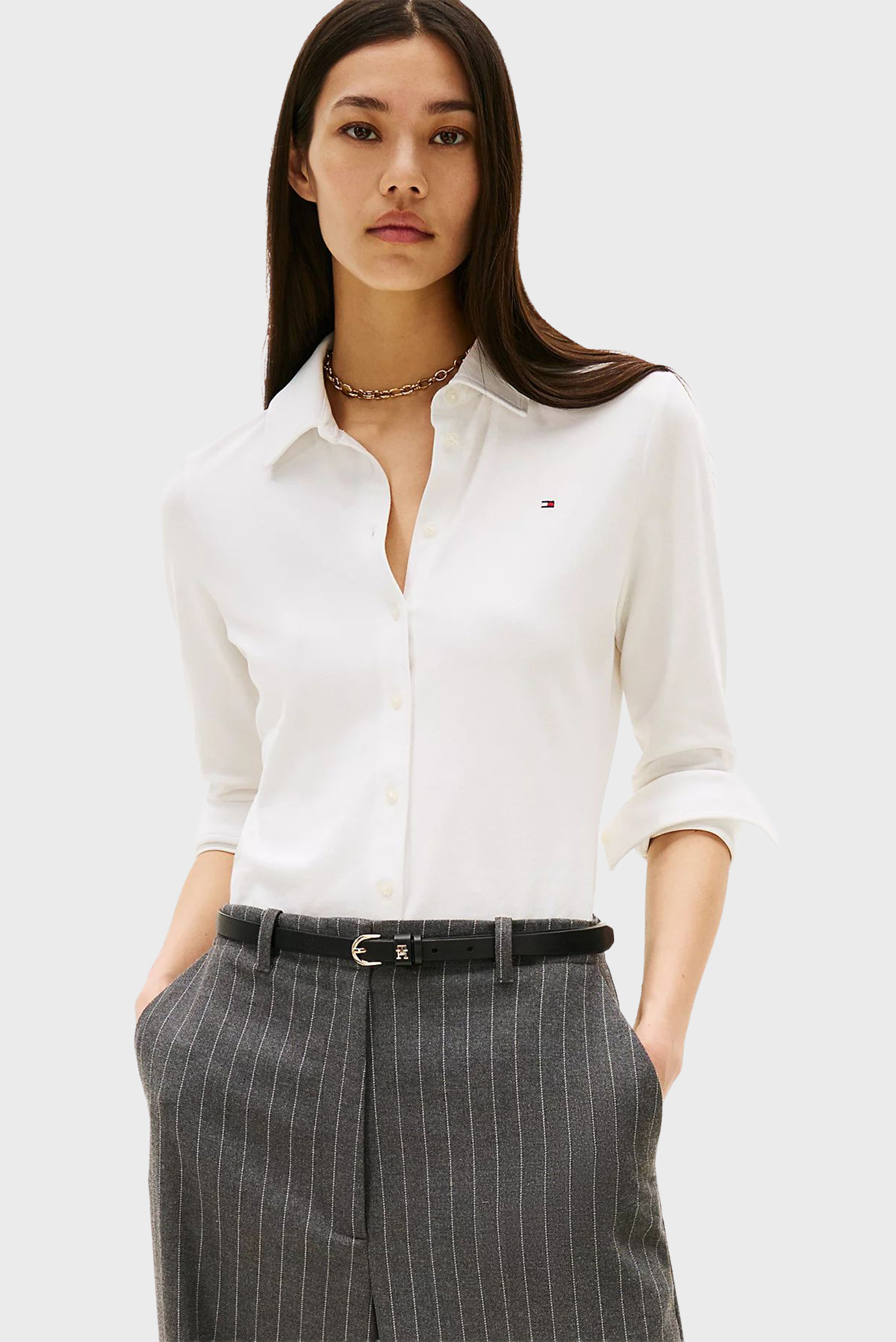 Женская белая рубашка 1985 SLIM PIQUE Белый L Tommy Hilfiger WW0WW43528 Женская белая рубашка 1985 SLIM PIQUE Белый L Tommy Hilfiger WW0WW43528