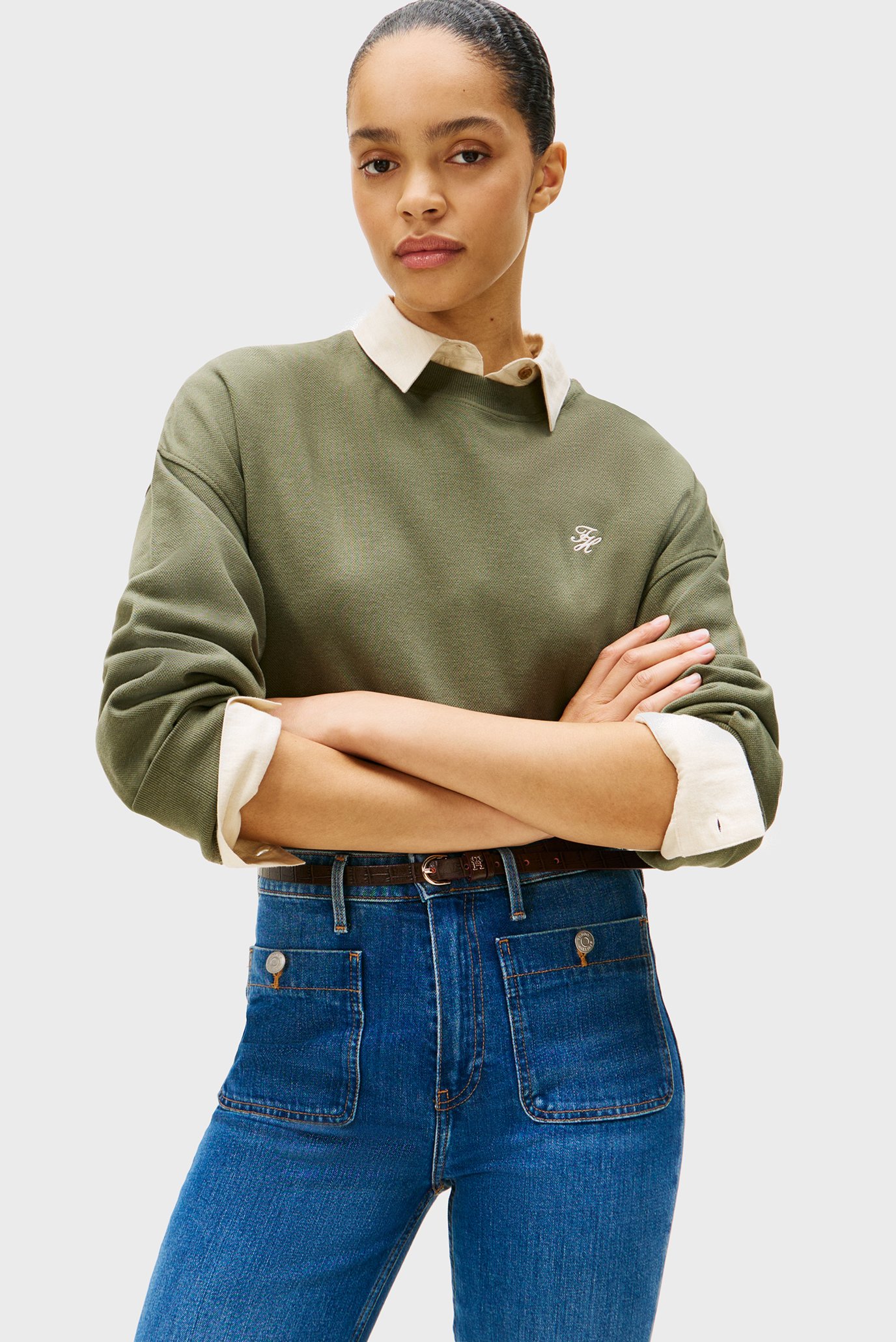 Женский оливковый свитшот PIQUE Оливковый L Tommy Hilfiger WW0WW46152