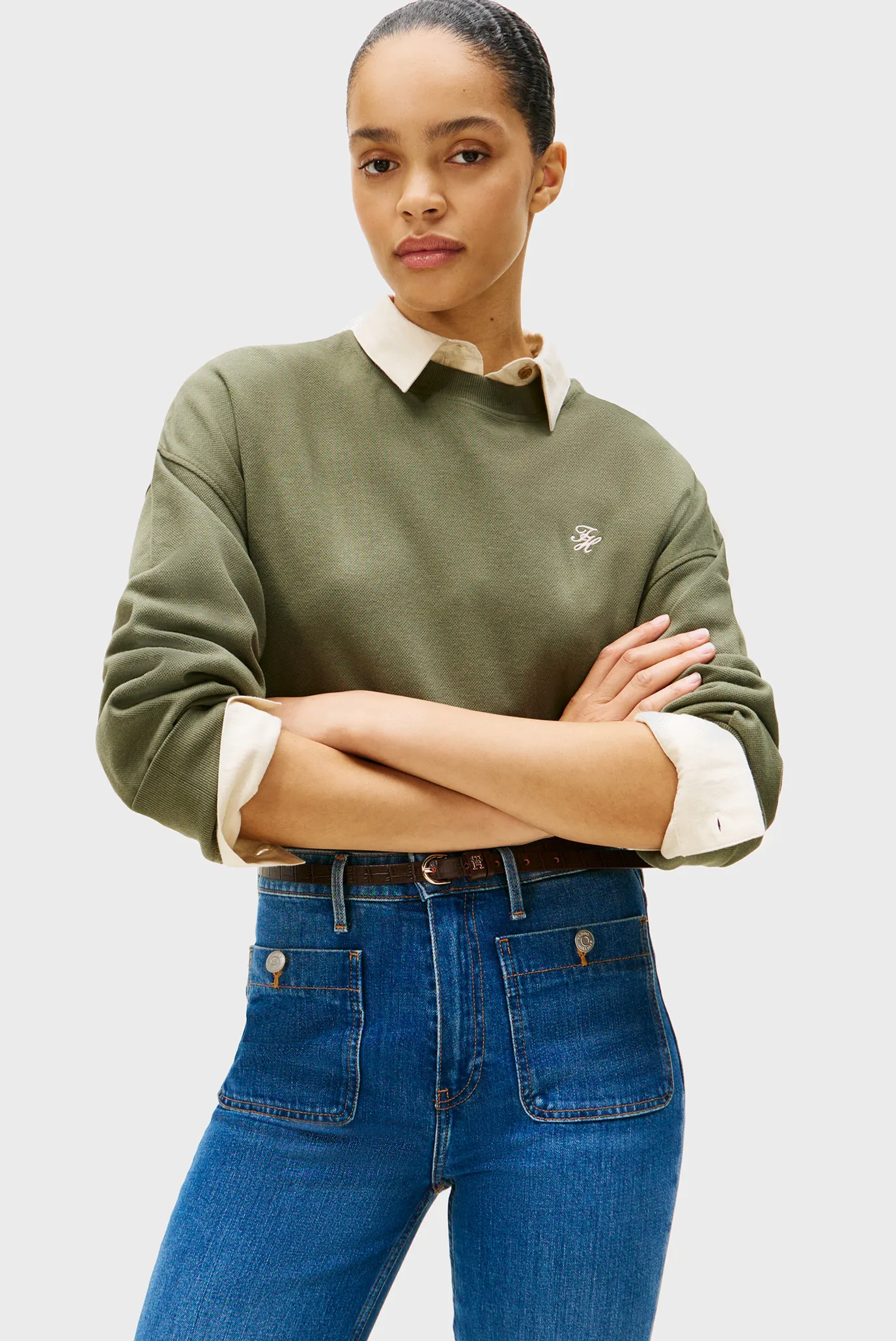 Жіночий оливковий світшот PIQUE 1