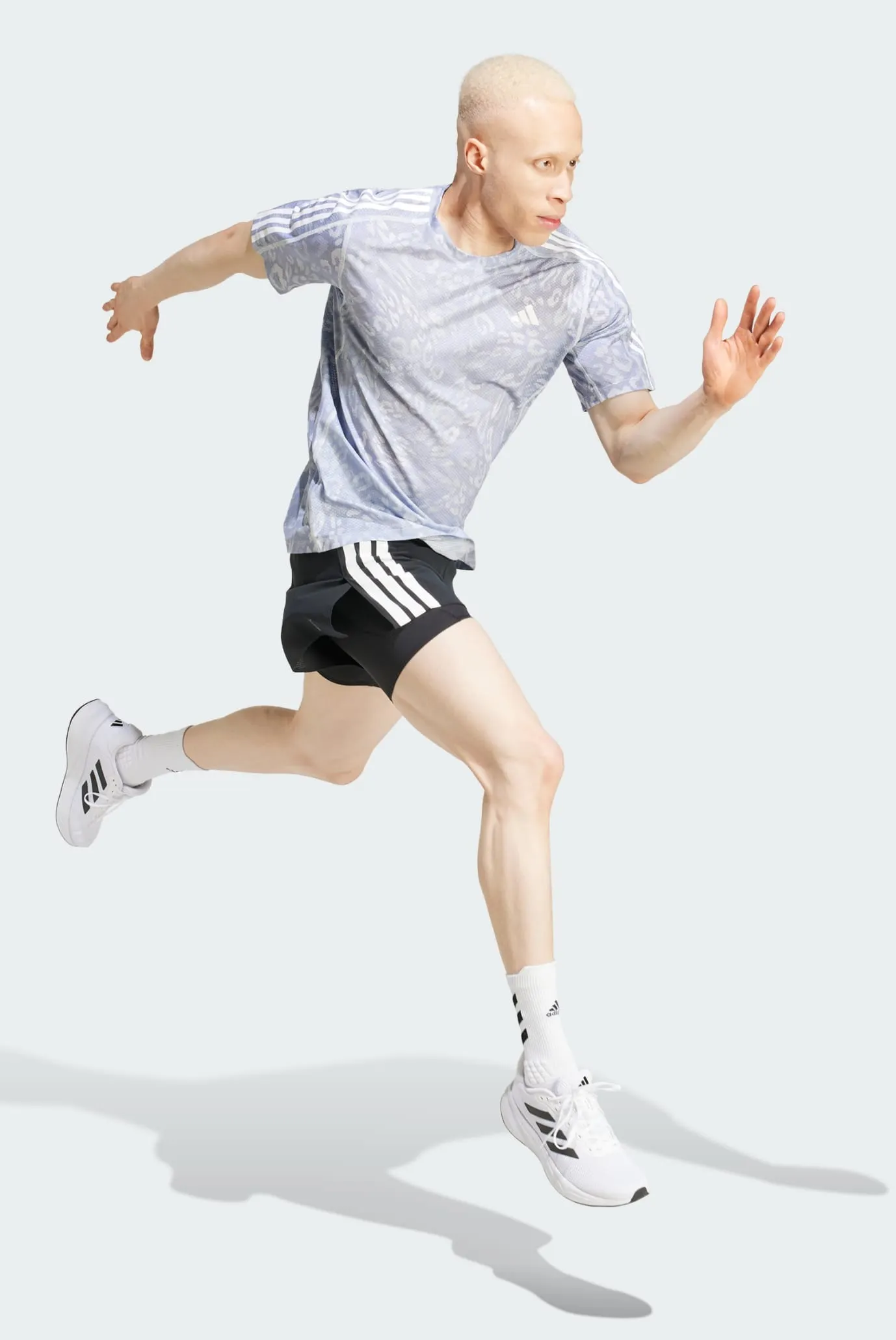 Мужская сиреневая футболка с узором Own The Run CLIMACOOL 3-Stripes 2