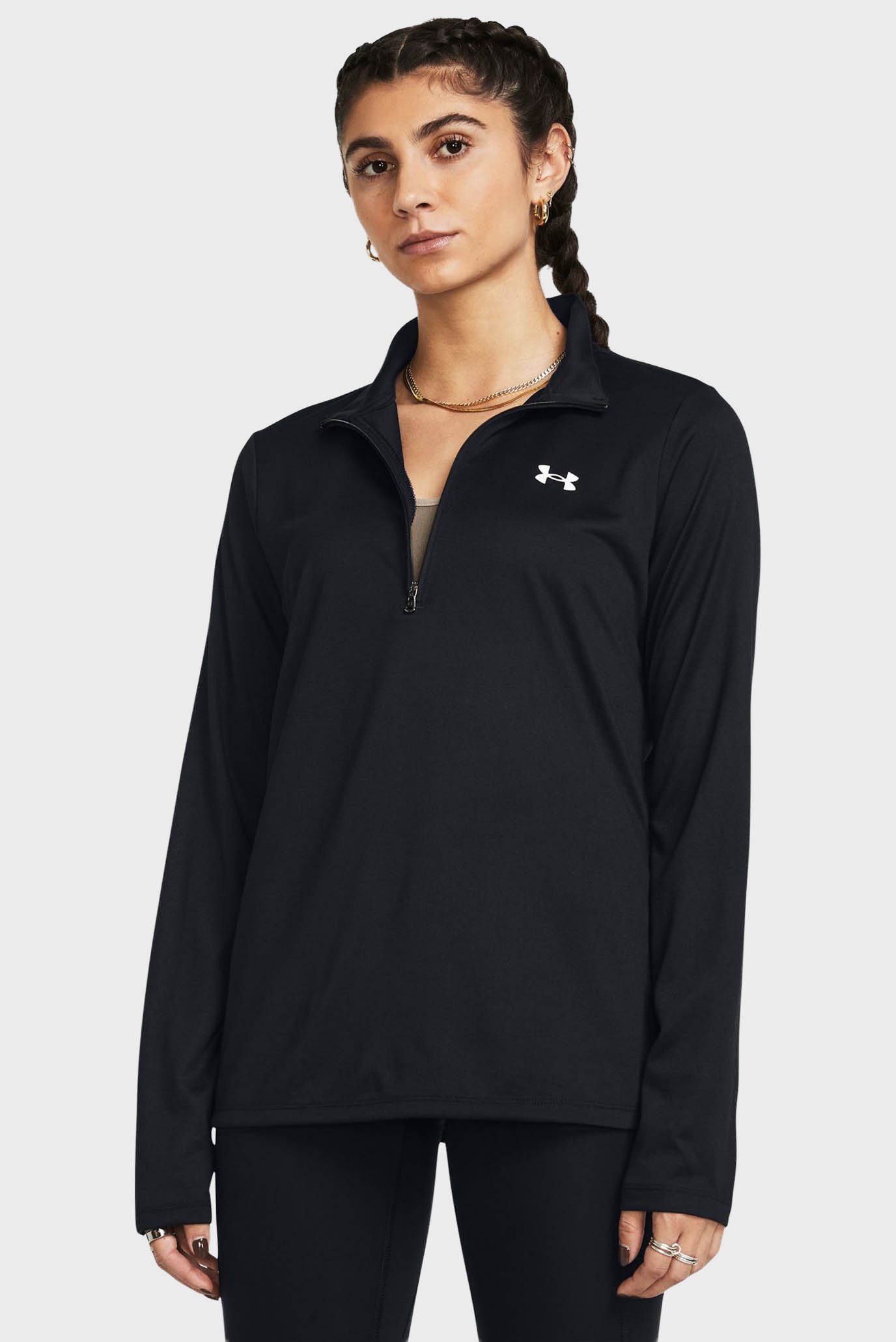 Женский черный лонгслив Tech 1/2 Zip- Solid-BLK Черный XS Under Armour 1384224-001 Женский черный лонгслив Tech 1/2 Zip- Solid-BLK Черный XS Under Armour 1384224-001