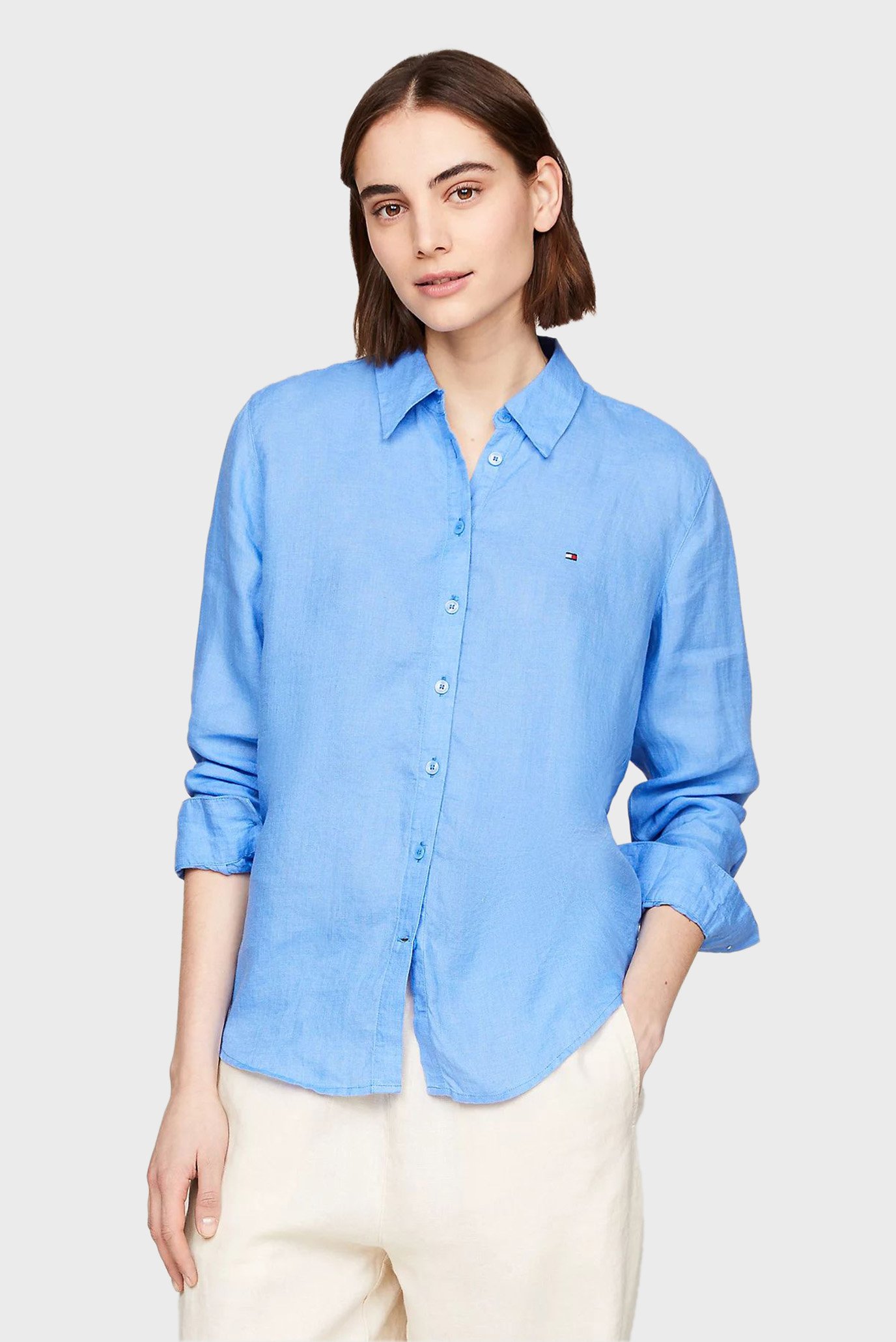 Женская голубая рубашка LINEN RELAXED SHIRT LS 1