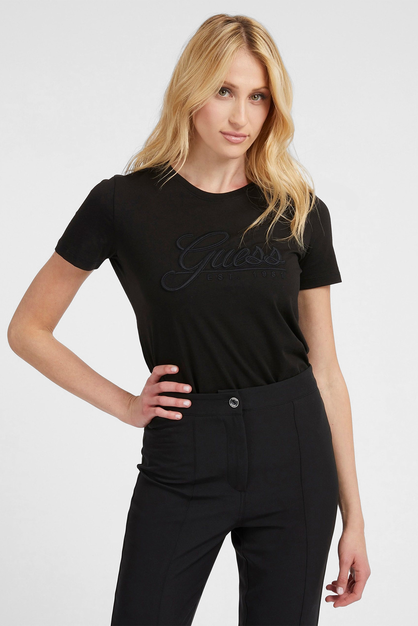 Женская черная футболка SS RN GUESS SCRIPT T Guess W3GI36.I3Z14 — MD ...