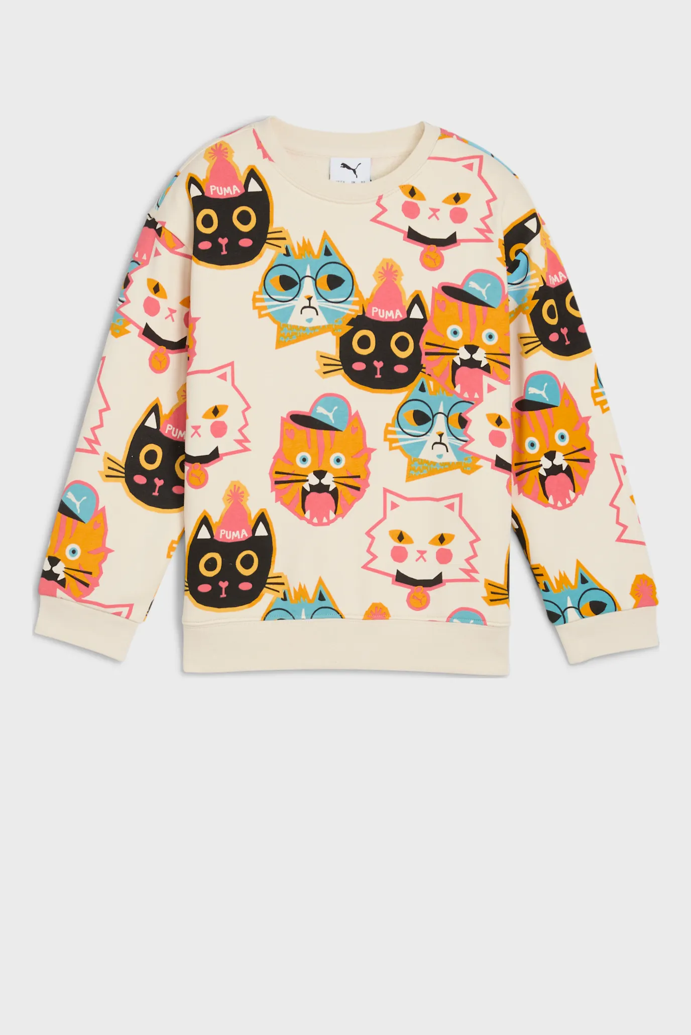 Детский белый свитшот с узором Moody Cat Crew Kids 5