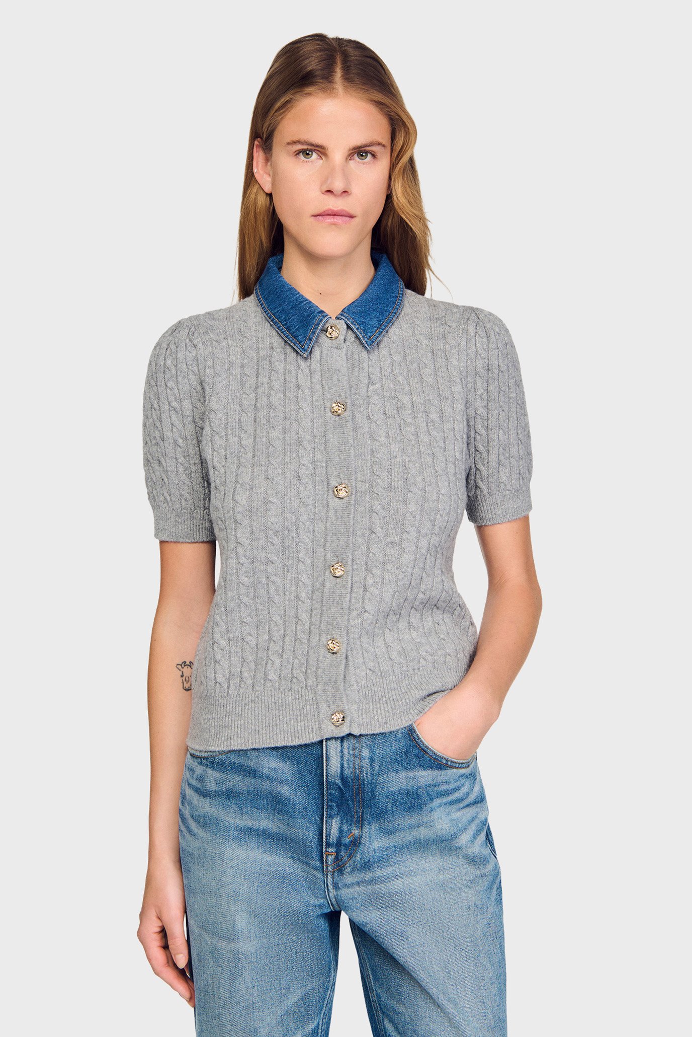 Женский серый шерстяной кардиган Серый S Sandro SFPCA01257_Grey Женский серый шерстяной кардиган Серый S Sandro SFPCA01257_Grey