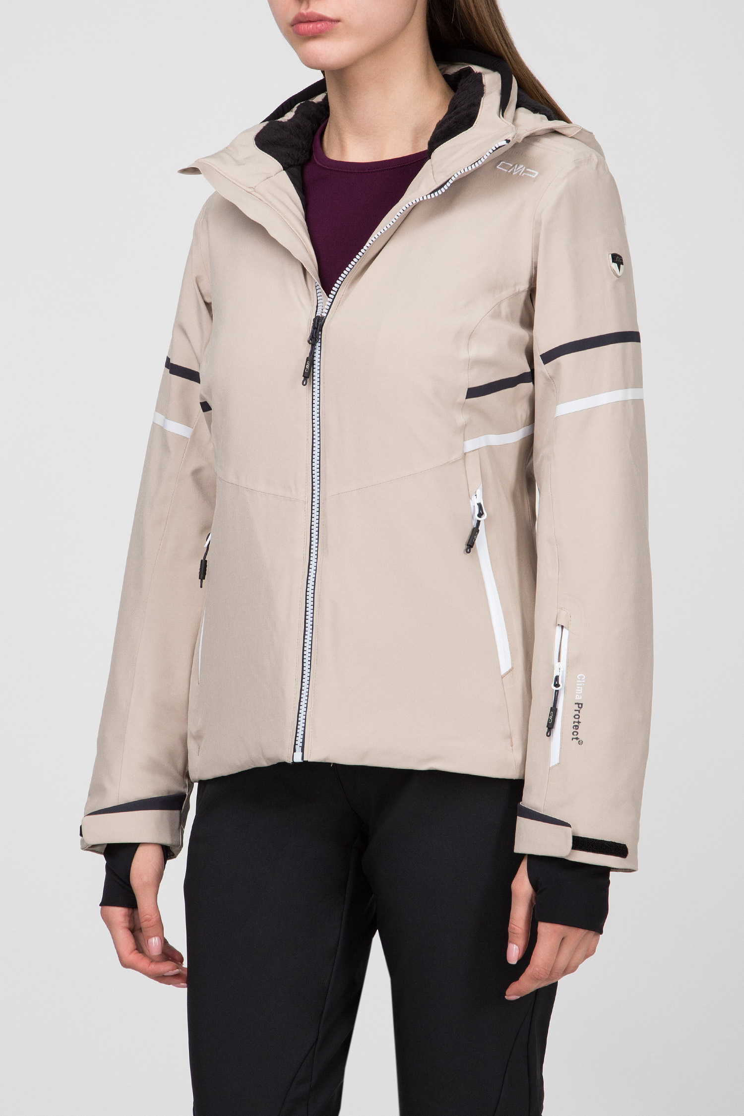 Женская бежевая пуховая лыжная куртка 1