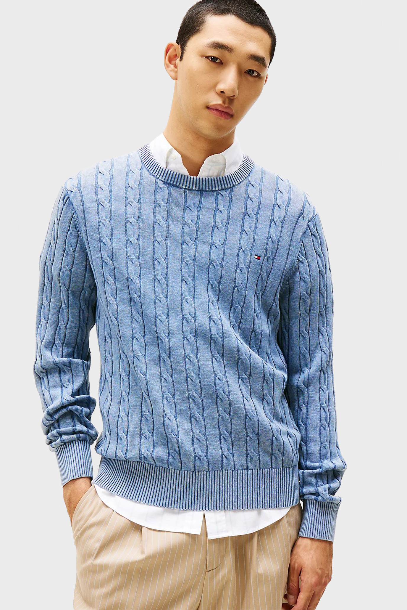 Мужской голубой джемпер CLASSIC CABLE Голубой XL Tommy Hilfiger MW0MW39524 Мужской голубой джемпер CLASSIC CABLE Голубой XL Tommy Hilfiger MW0MW39524