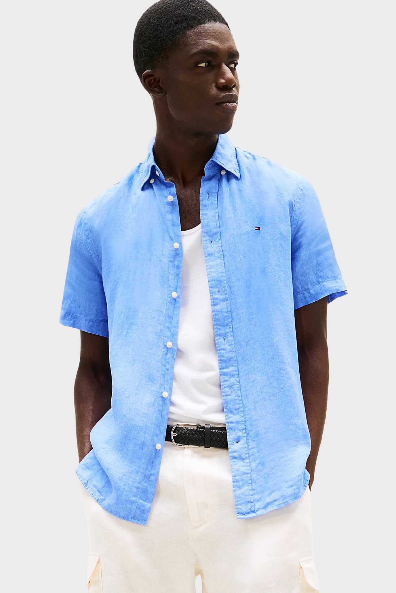 Мужская голубая льняная рубашка PIGMENT DYED Голубой S Tommy Hilfiger MW0MW35207