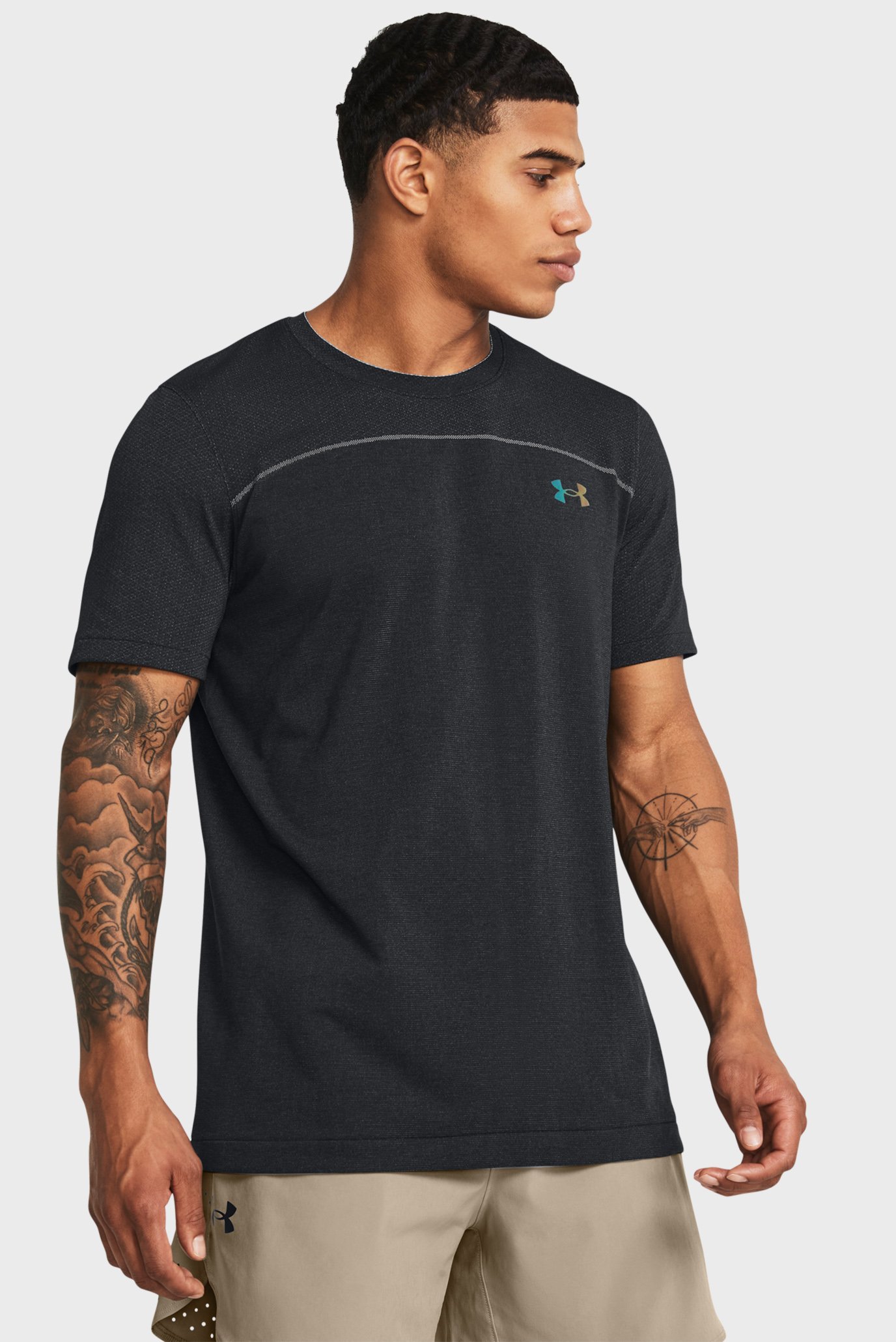Чоловіча чорна футболка UA Rush Seamless Wordmark SS 1