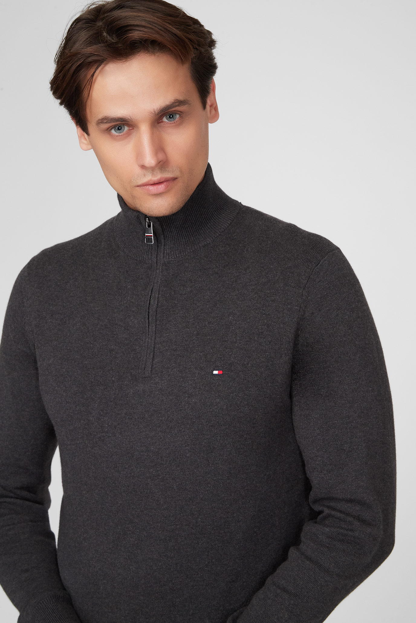 Чоловіча сіра кофта Pima Cotton Cashmere Zip Mock Tommy Hilfiger Mw0mw12983 — Md Fashion