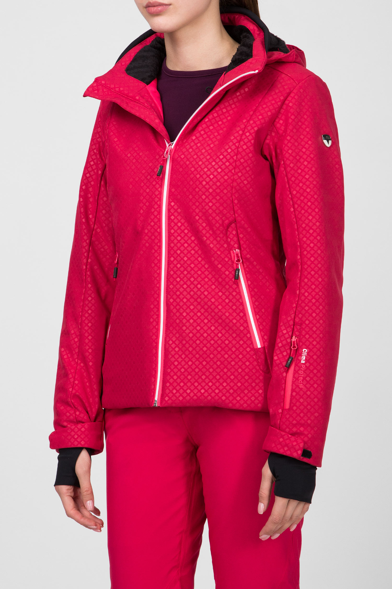 Женская малиновая пуховая лыжная куртка 1