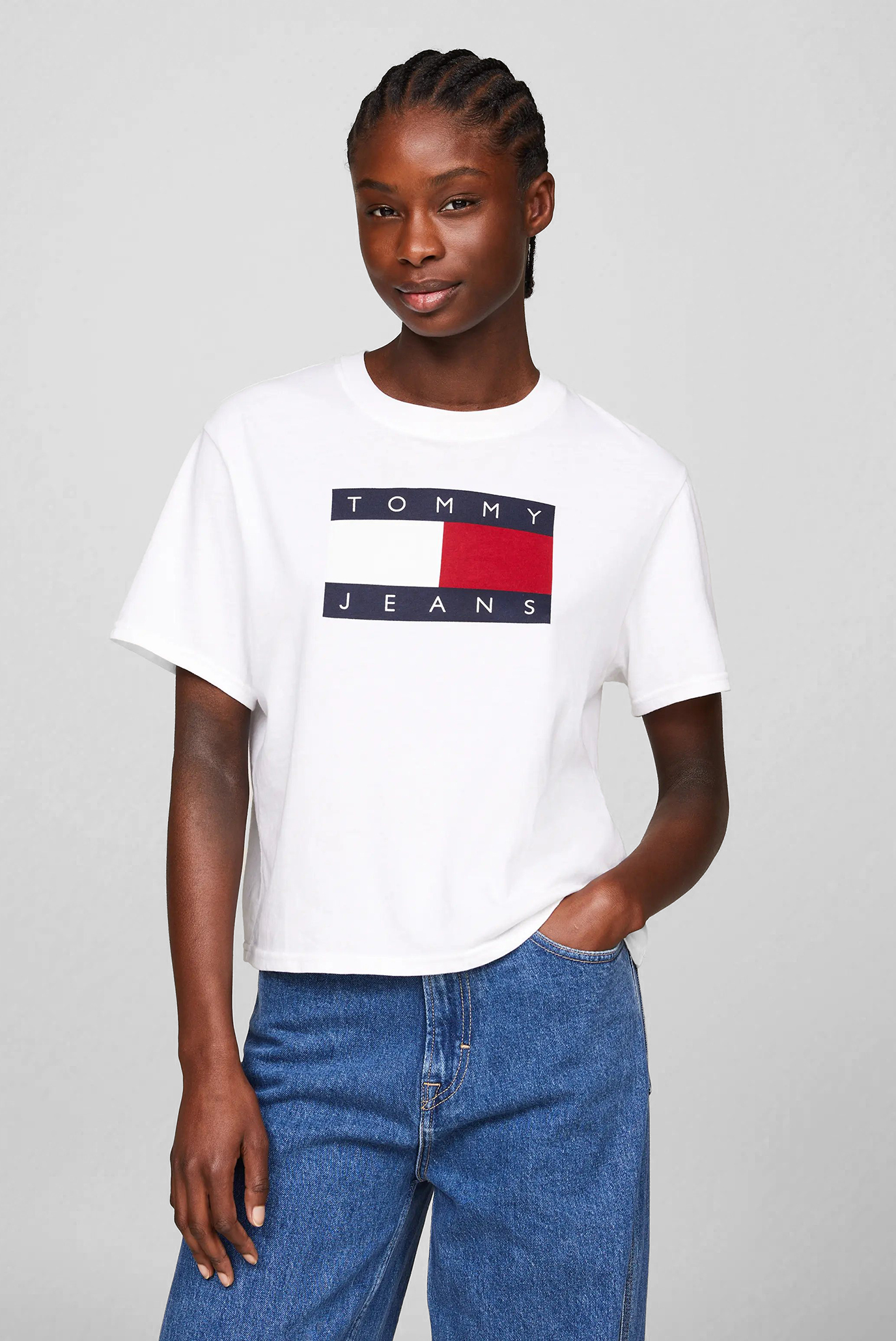 Женская белая футболка TJW BXY TOMMY FLAG TEE EXT 1