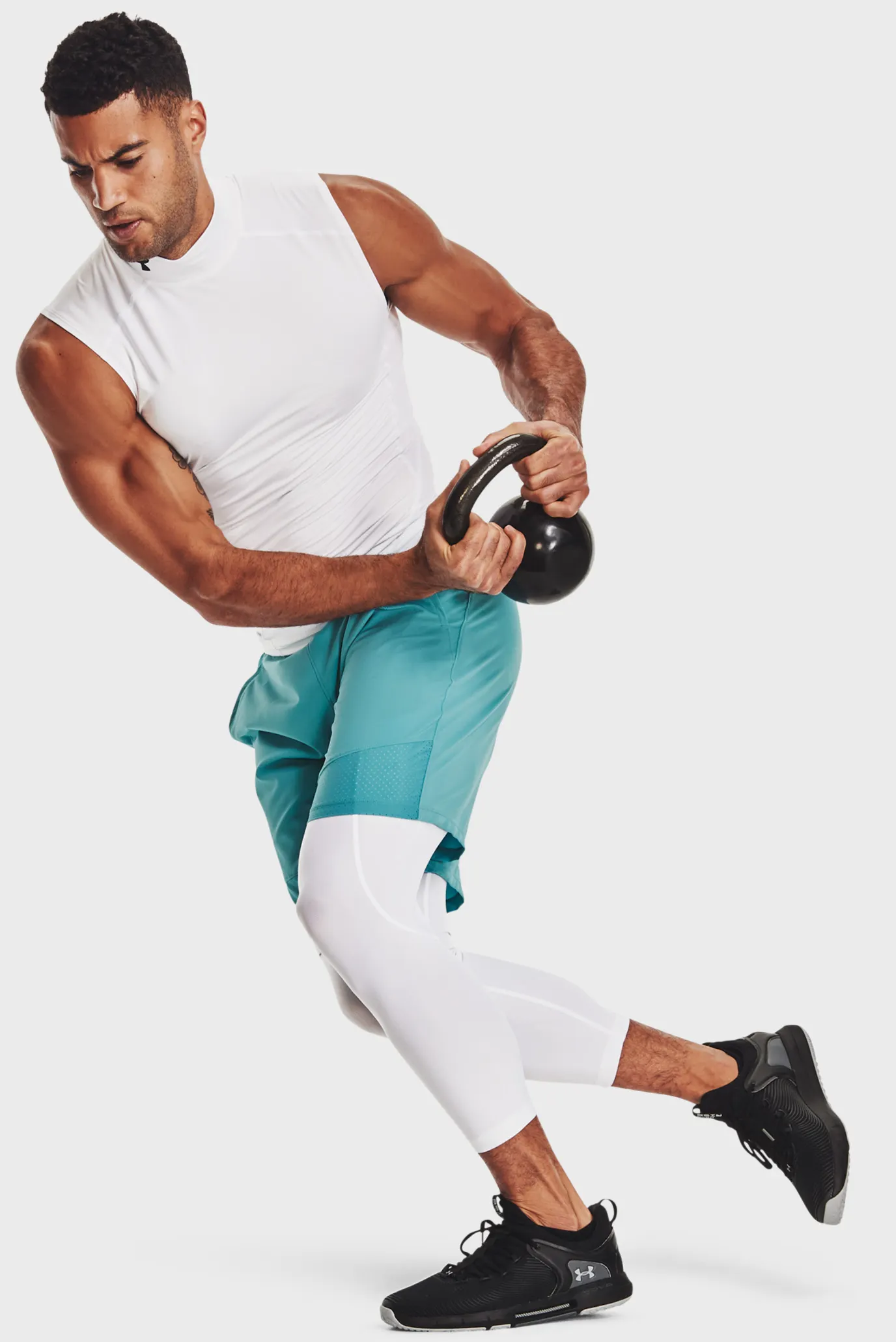 Чоловічі білі тайтси UA HG Armour 3/4 Legging 2