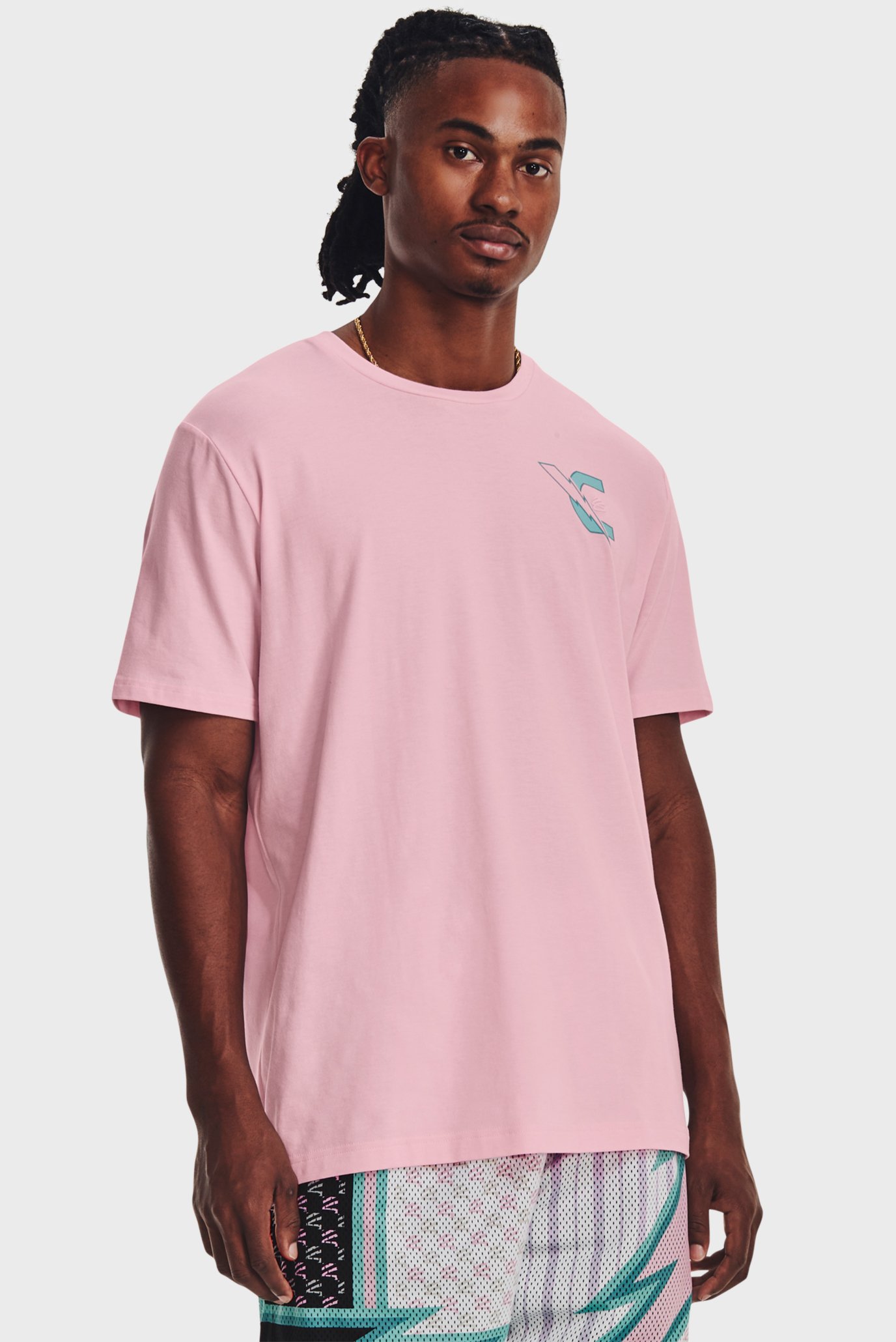 Мужская розовая футболка UA CURRY ANIMATED SS 1