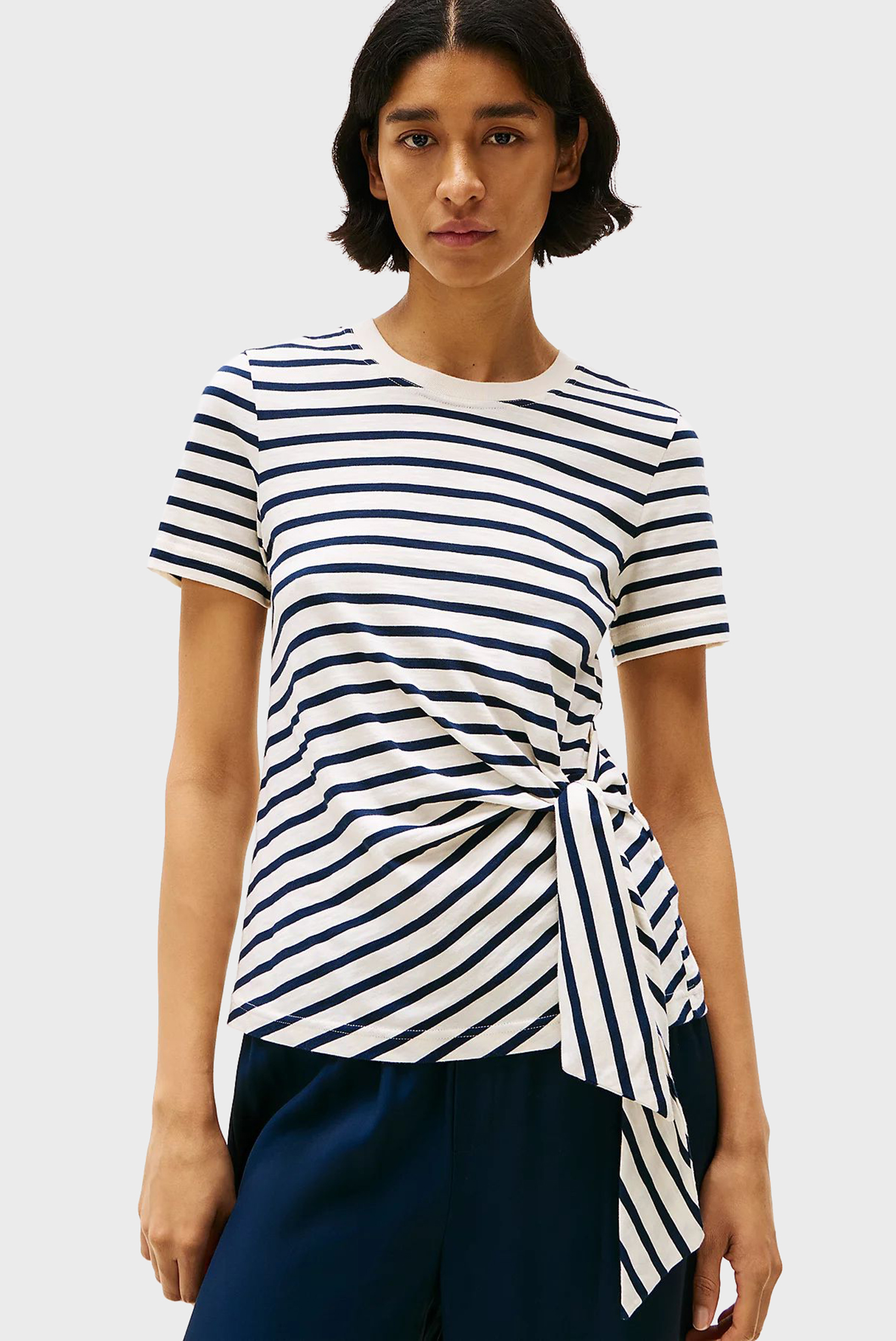 Женская белая футболка в полоску KNOT BOAT-NK Белый S Tommy Hilfiger WW0WW44559 Женская белая футболка в полоску KNOT BOAT-NK Белый S Tommy Hilfiger WW0WW44559