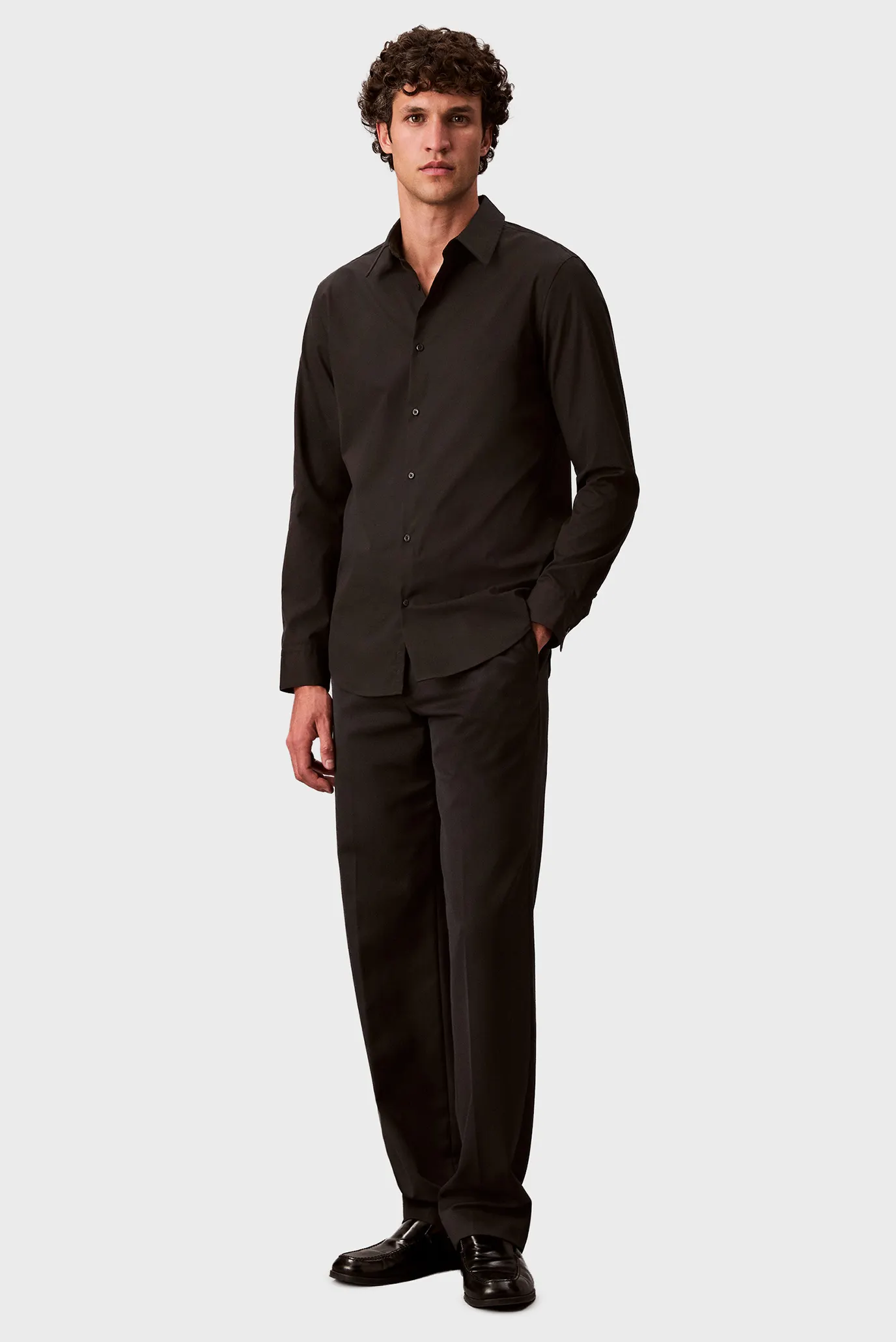 Мужская черная рубашка LS SOLID SUPIMA STRETCH 2