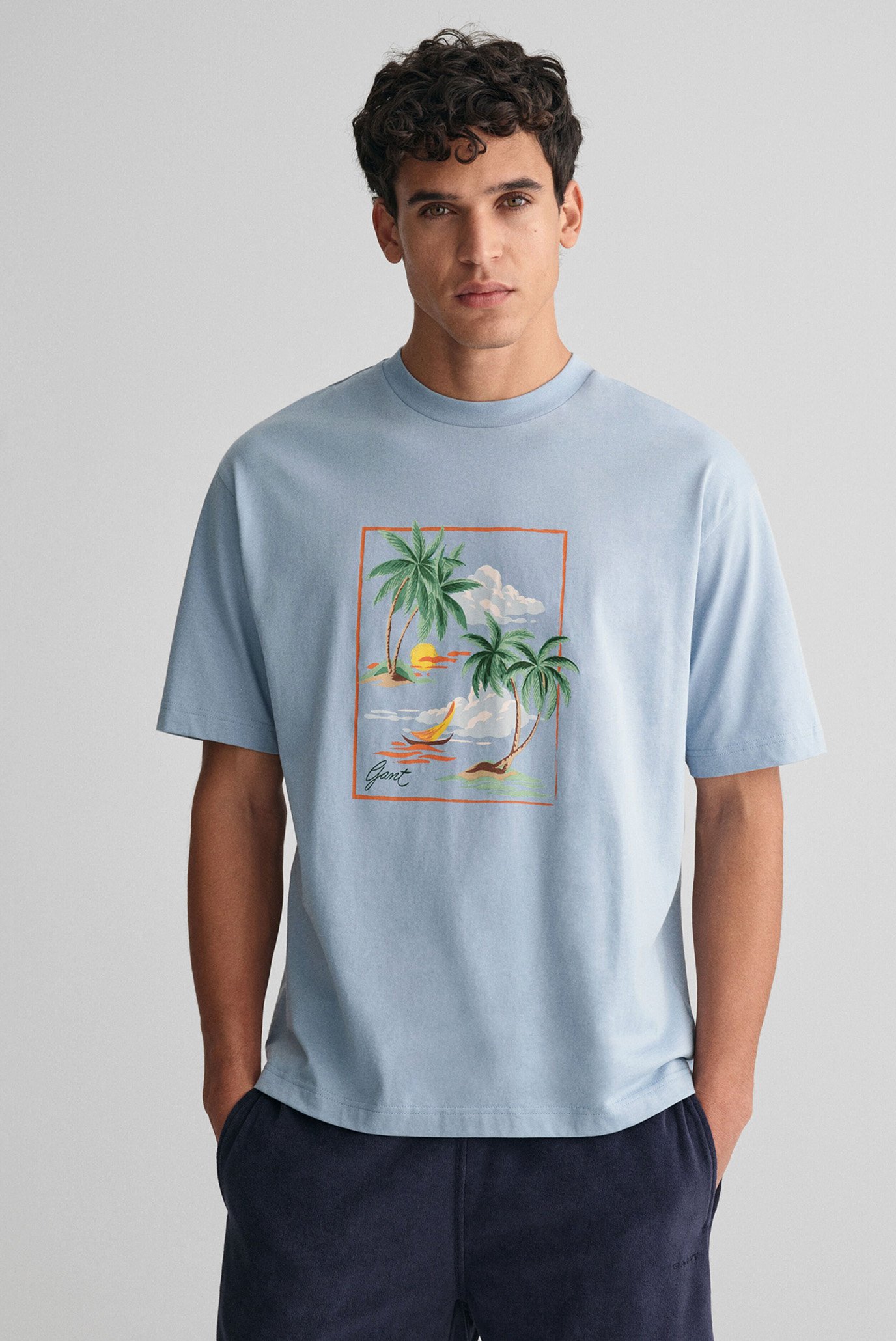 Мужская голубая футболка HAWAII PRINTED GRAPHIC SS 1